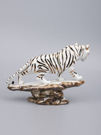 Glass Artifact, White Roaring Tiger on Mountain Top - The Heritage Artifacts