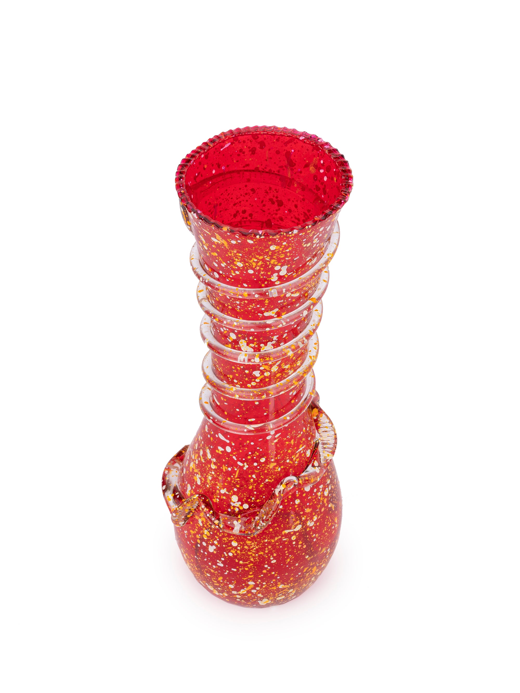 Glass Crafted Red and Yellow Spotted Flower Vase -  11 inches Height - The Heritage Artifacts
