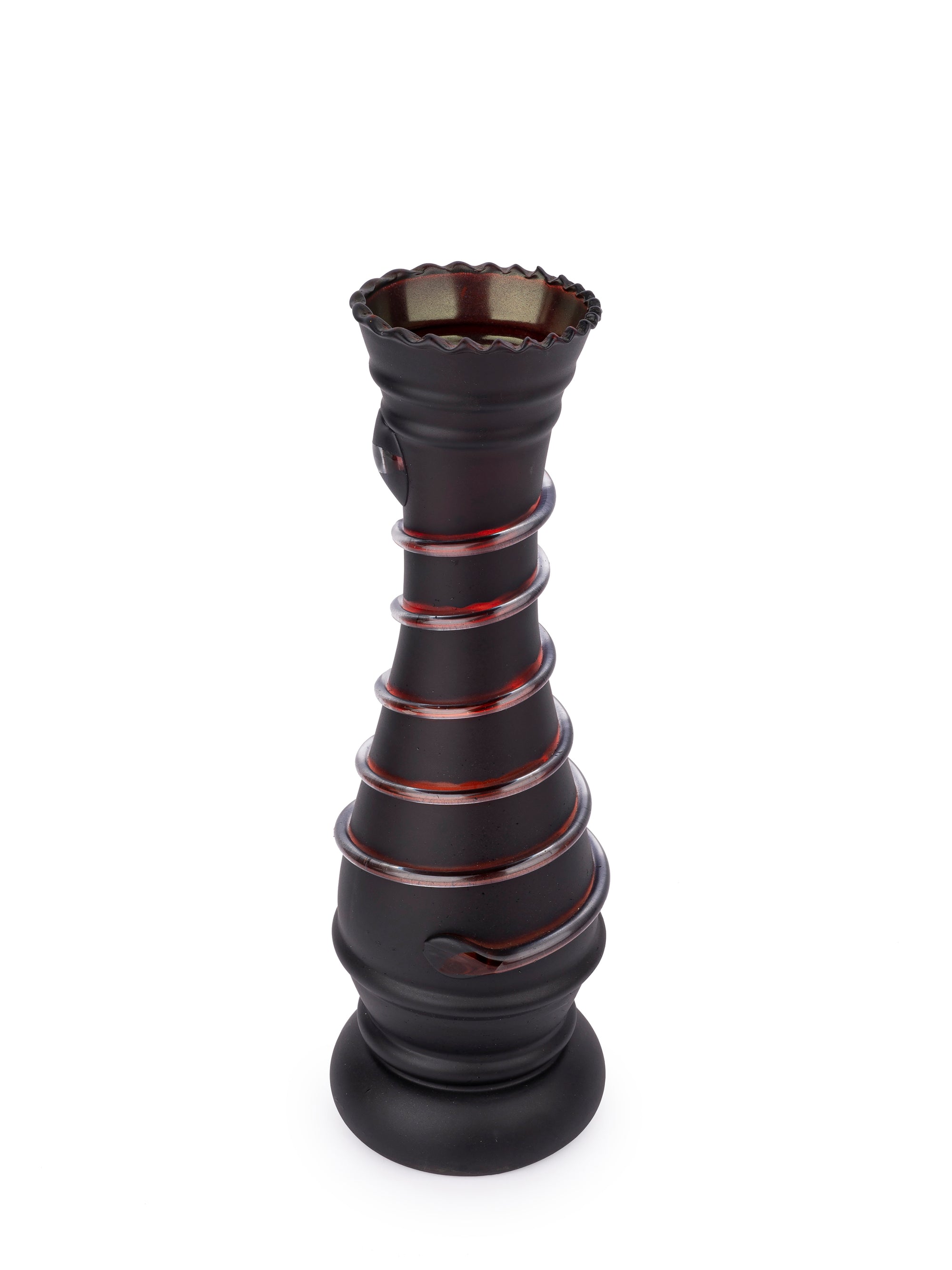 Glass Crafted Black Flower Vase with Spiral Design - 11 inches Height - The Heritage Artifacts