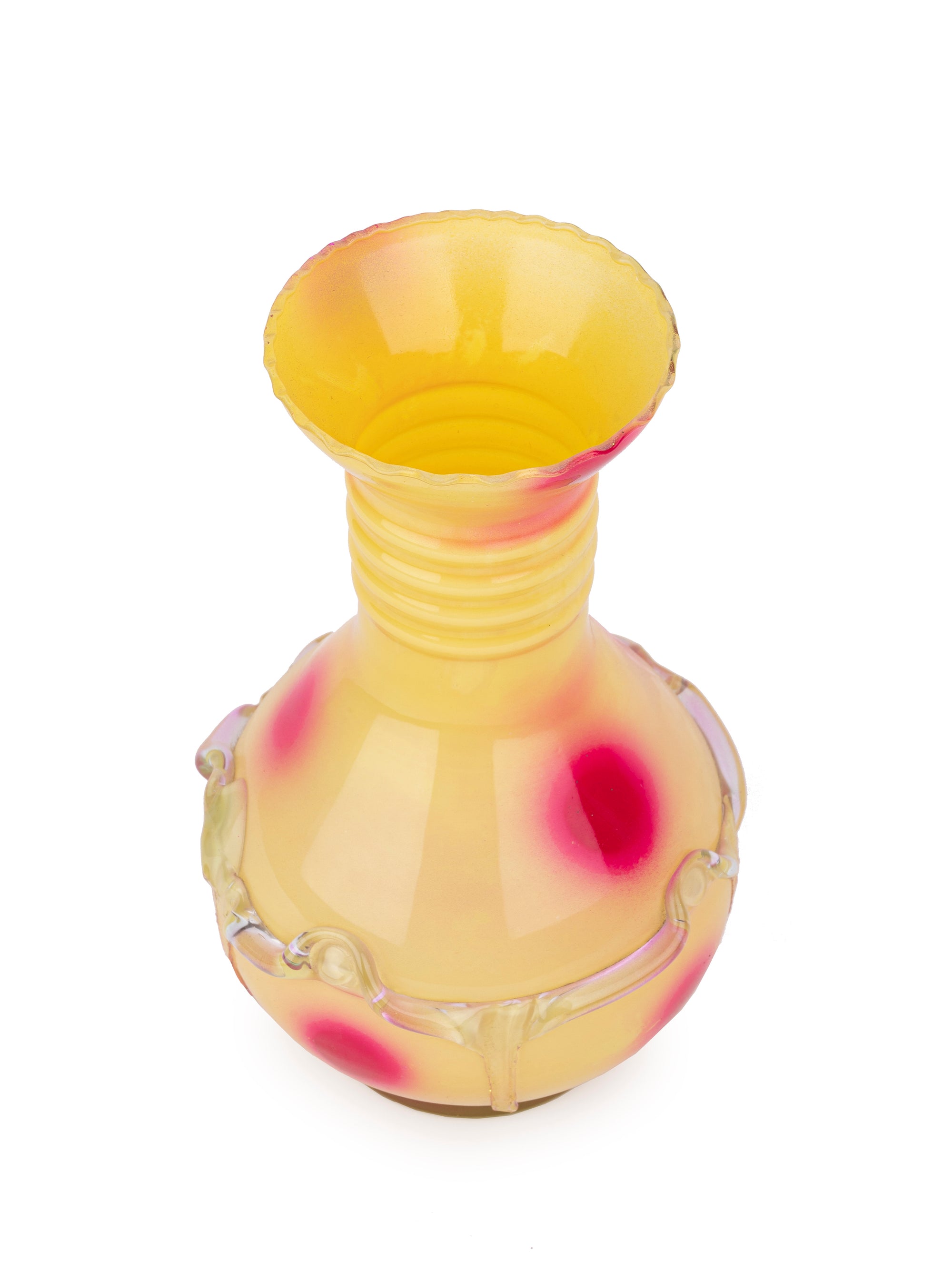 Glass Crafted Yellow Flower Vase with Red Spots - 8 inches Height - The Heritage Artifacts