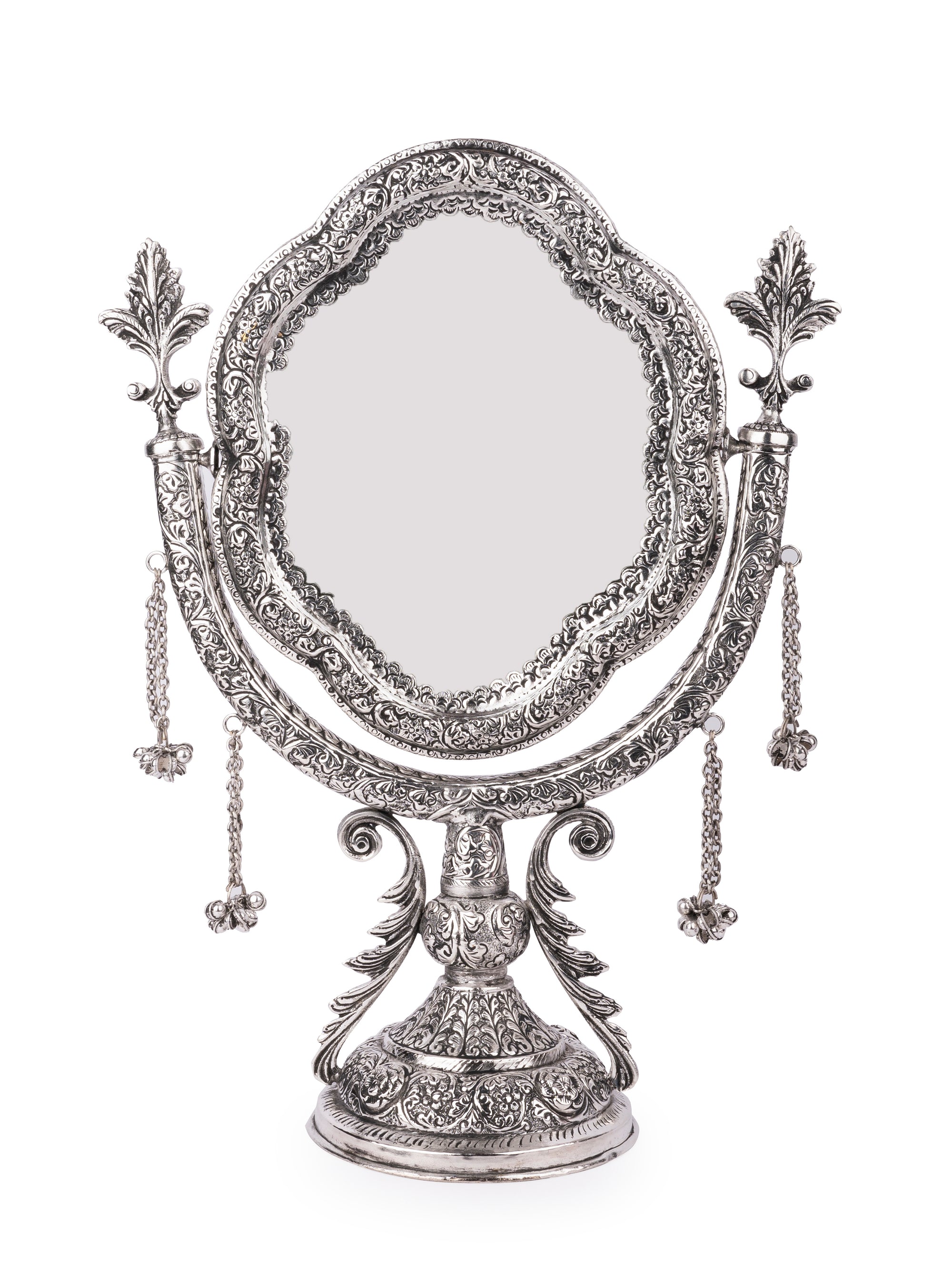 Metal Crafted Classic Design Vanity Mirror with Antique Silver Finish - The Heritage Artifacts