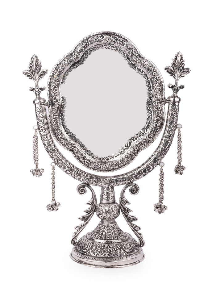 Metal Crafted Classic Design Vanity Mirror with Antique Silver Finish - The Heritage Artifacts