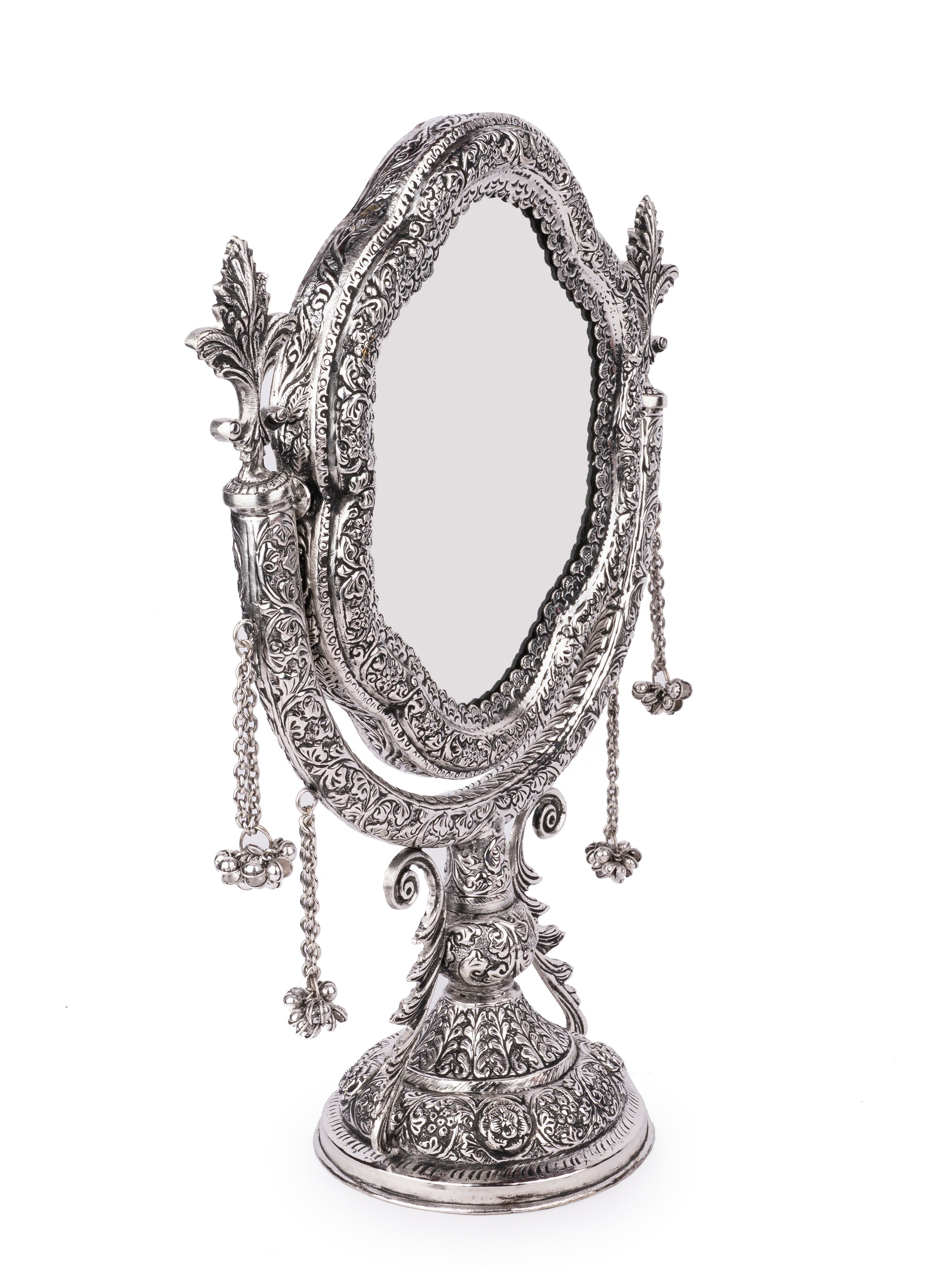 Metal Crafted Classic Design Vanity Mirror with Antique Silver Finish - The Heritage Artifacts