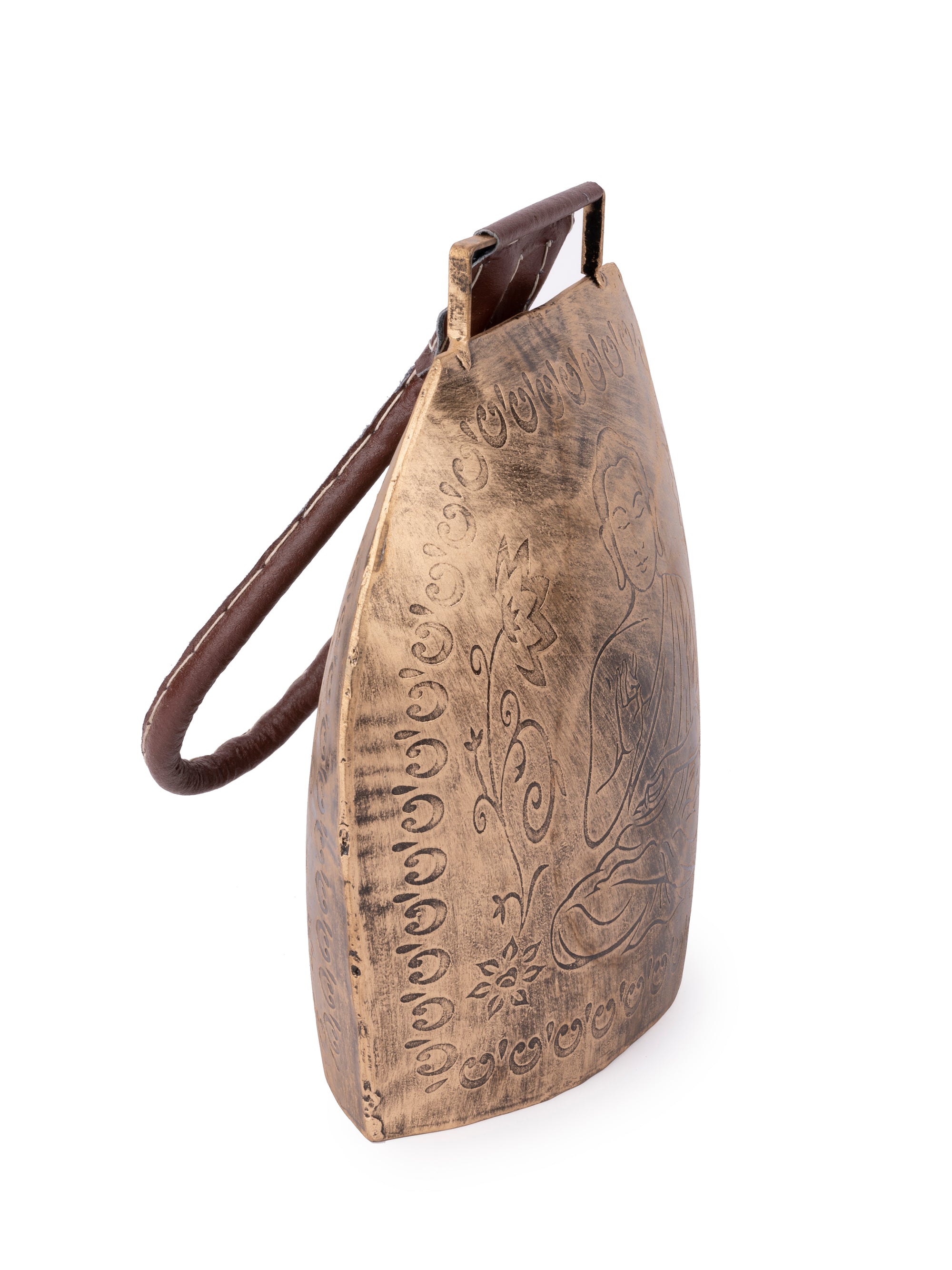 Buddha Motif Hanging Cow Bell made of Brass - 10 inches in height - The Heritage Artifacts