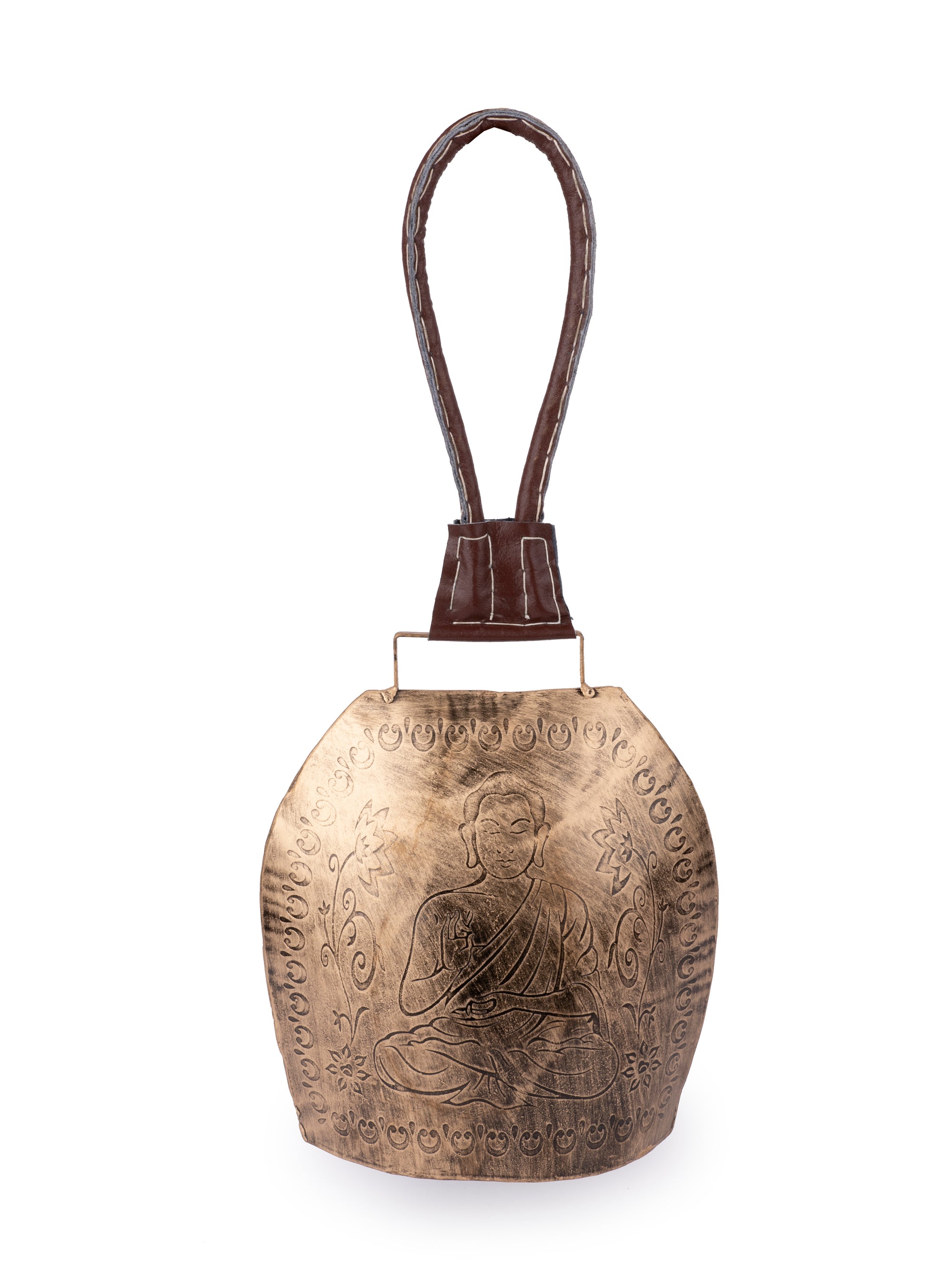 Buddha Motif Hanging Cow Bell made of Brass - 10 inches in height - The Heritage Artifacts