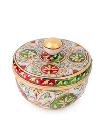 Colorful Meenakari Design Marble Storage Box with Lid - The Heritage Artifacts