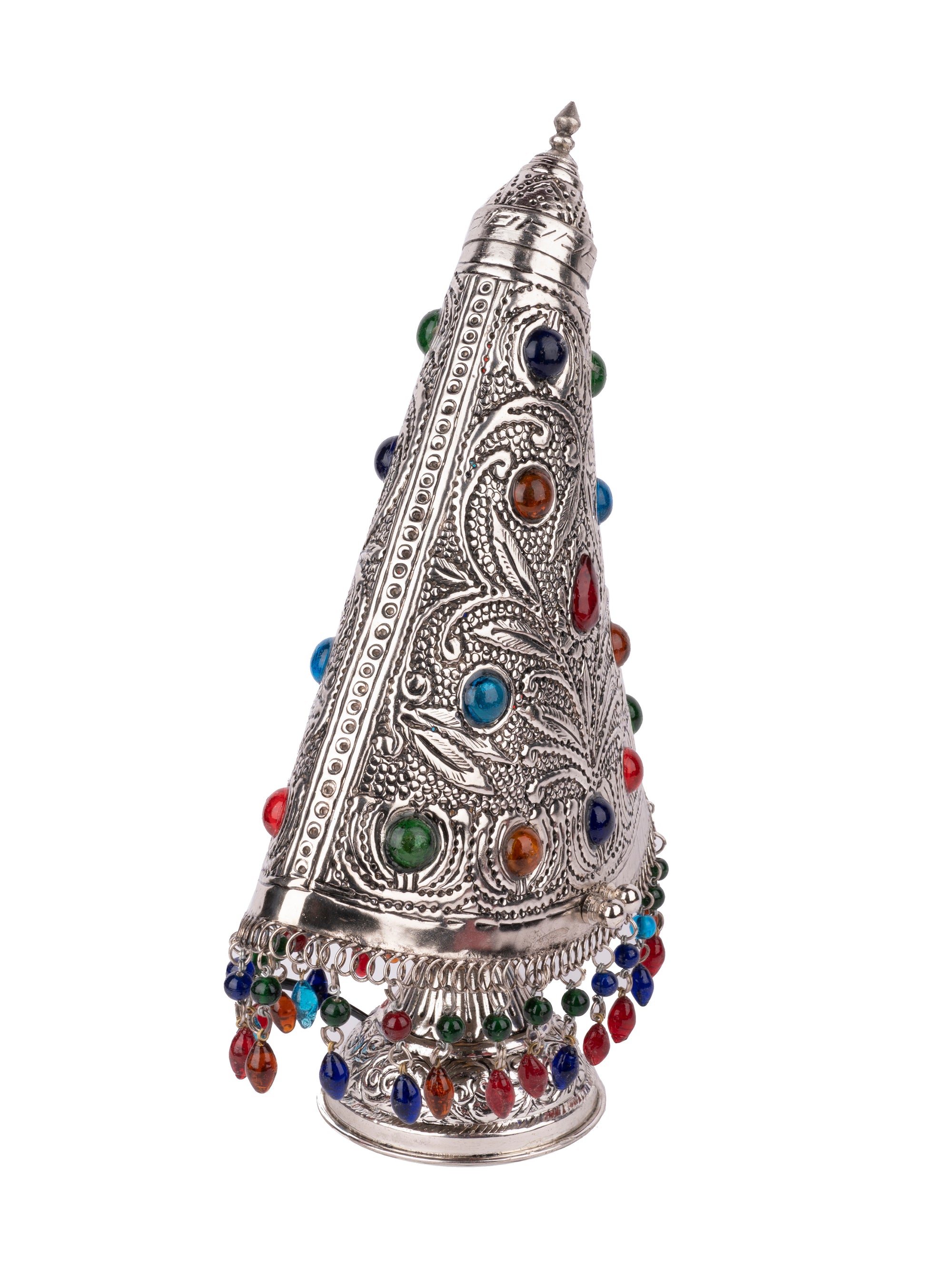 Conical Metal Table Lamp Embellished with Colorful Stones - 16 inches height - The Heritage Artifacts