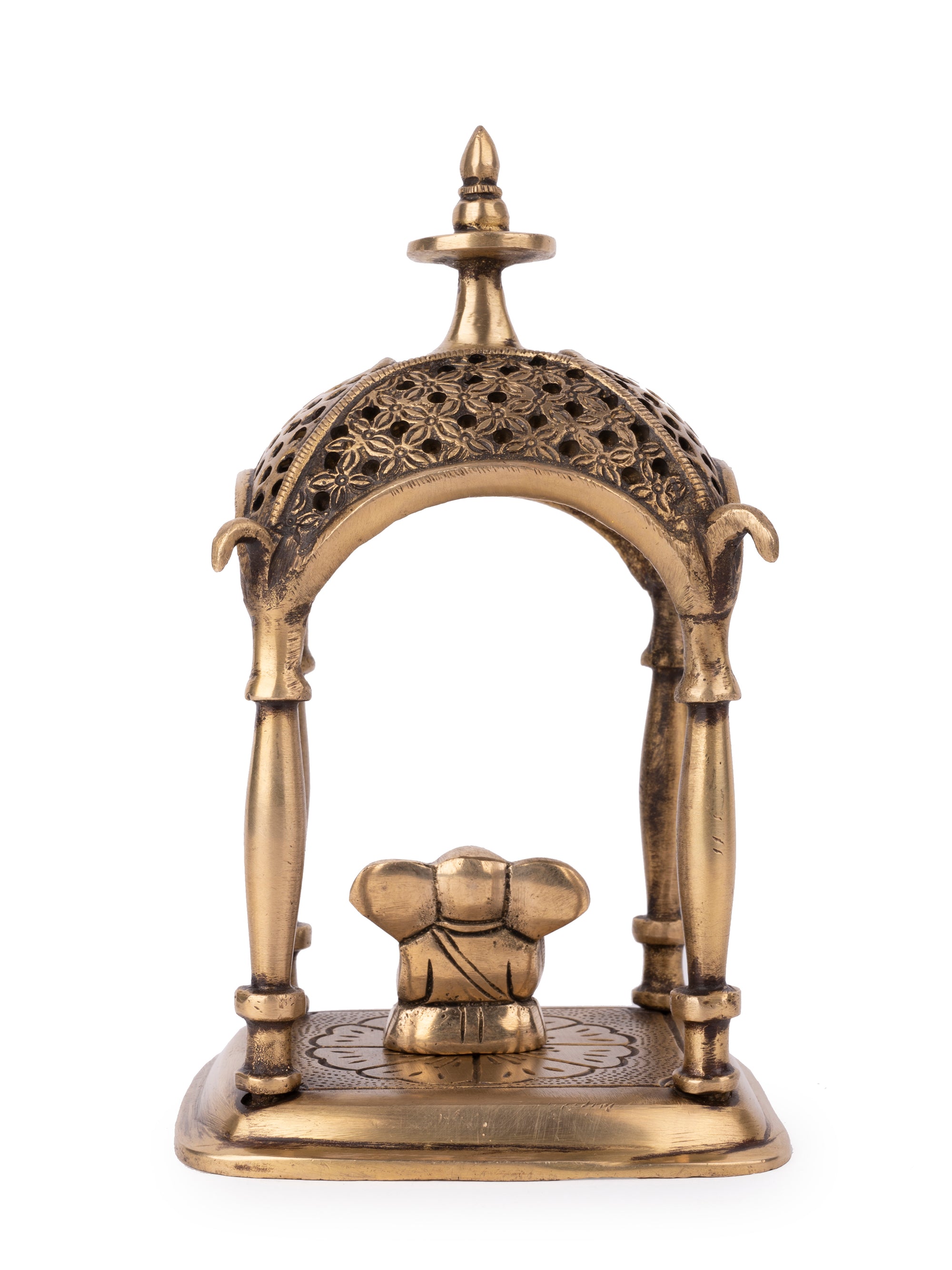 Small Temple Set with Cute Ganeshji figurine inside, made of Brass metal - 7 inches height - The Heritage Artifacts