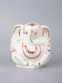White Ceramic Ganesh Idol with Red Decorations - The Heritage Artifacts