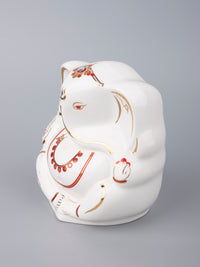 White Ceramic Ganesh Idol with Red Decorations - The Heritage Artifacts