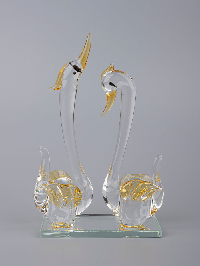 Swan Couple Beautiful Glass Home Decor Showpiece - The Heritage Artifacts