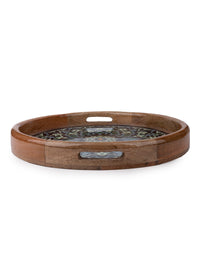 14 inches round Serving Tray with enamel printing on wood - The Heritage Artifacts