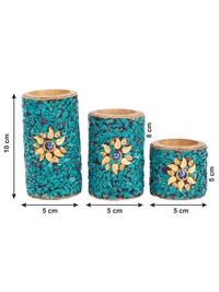 Traditional Meenakari Tea Light Candle Holder Set of 3 pcs - Blue - The Heritage Artifacts