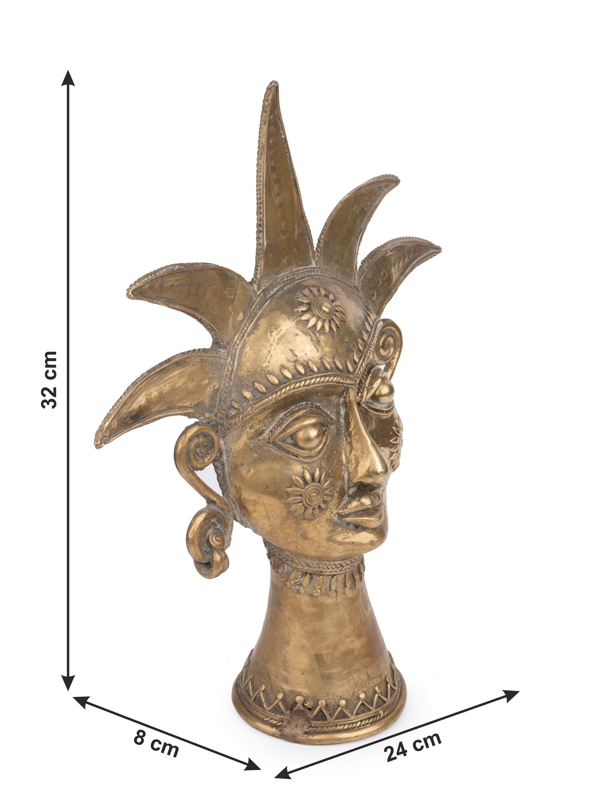 Dokra Craft Standing Sun Face made of Brass Metal - 12 inches height - The Heritage Artifacts