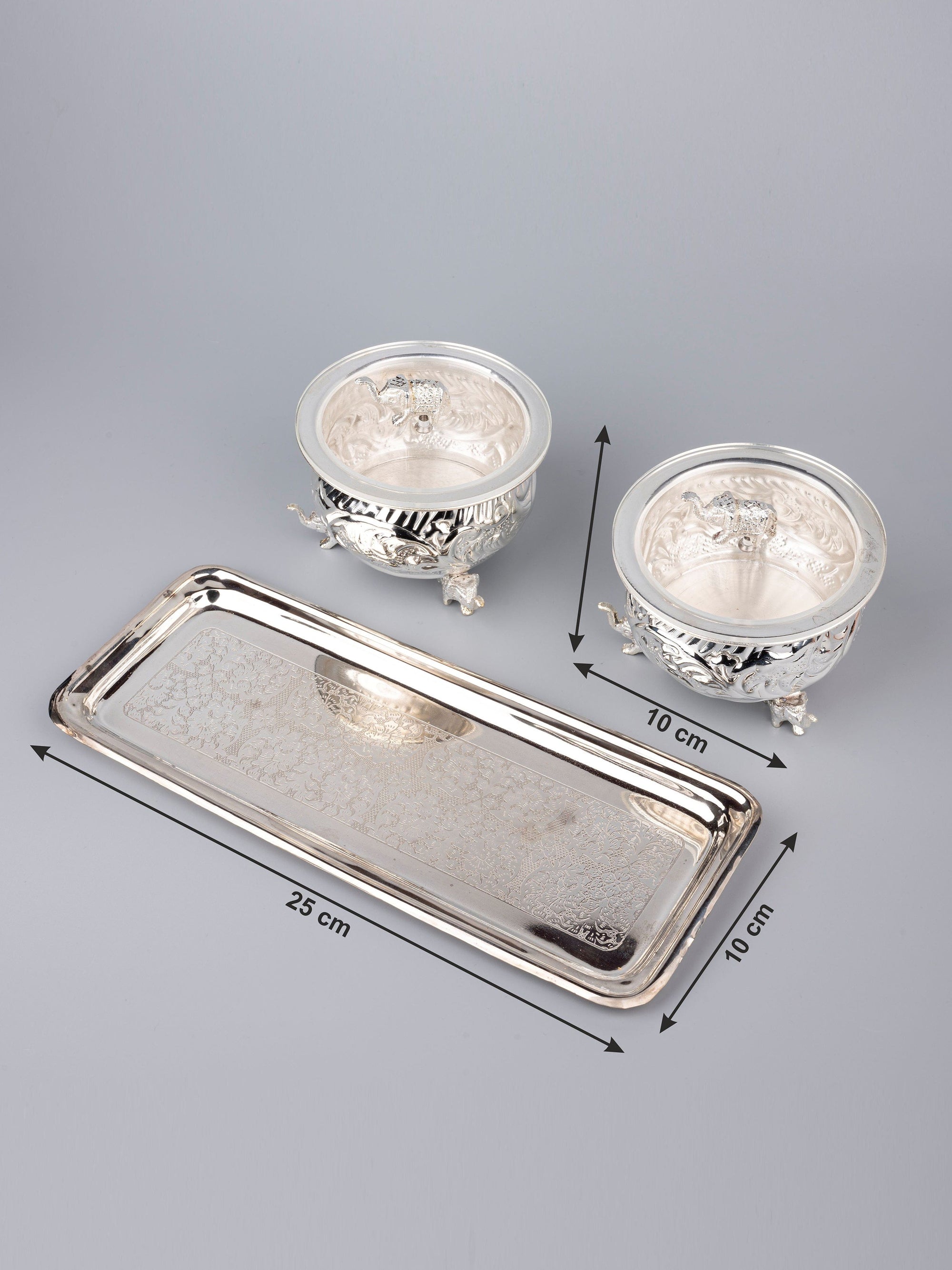 Silver Finish Set of 2 Serving Bowl on a Tray - The Heritage Artifacts