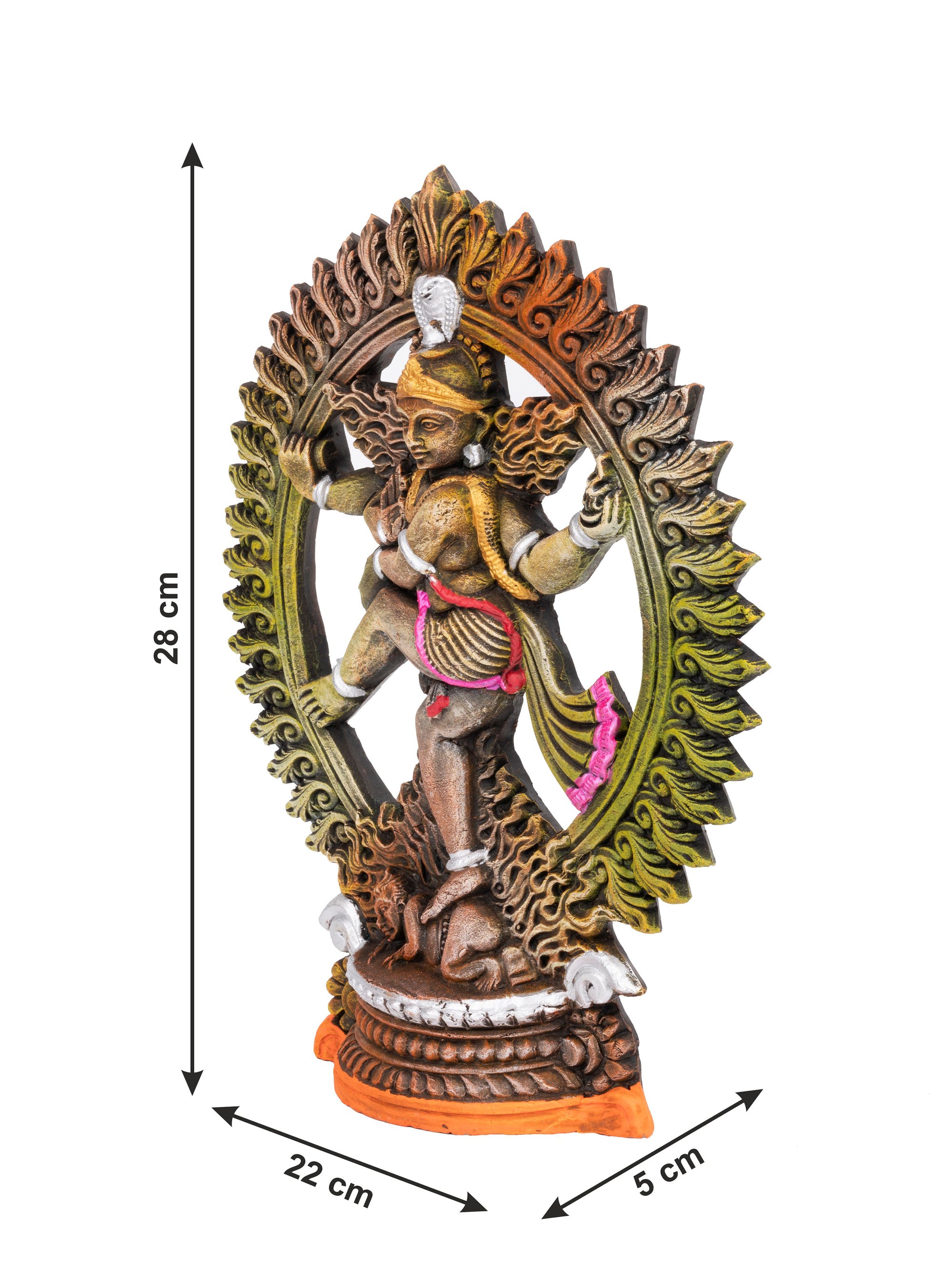 Terracotta Handmade Colorful Lord Nataraj Statue - 11 inches - The Heritage Artifacts