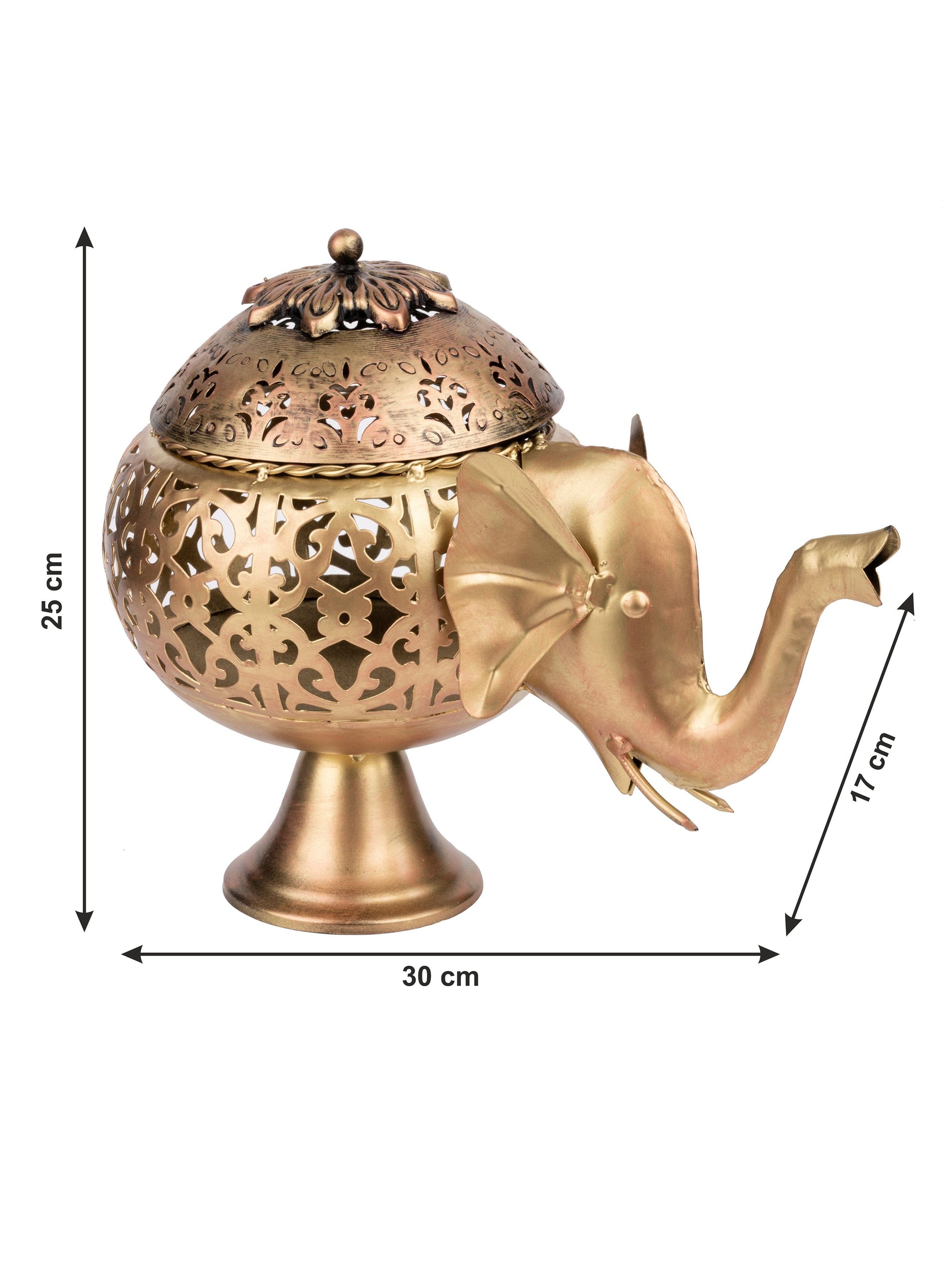 Golden Metal Elephant T light Lamp - 12 inches length - The Heritage Artifacts