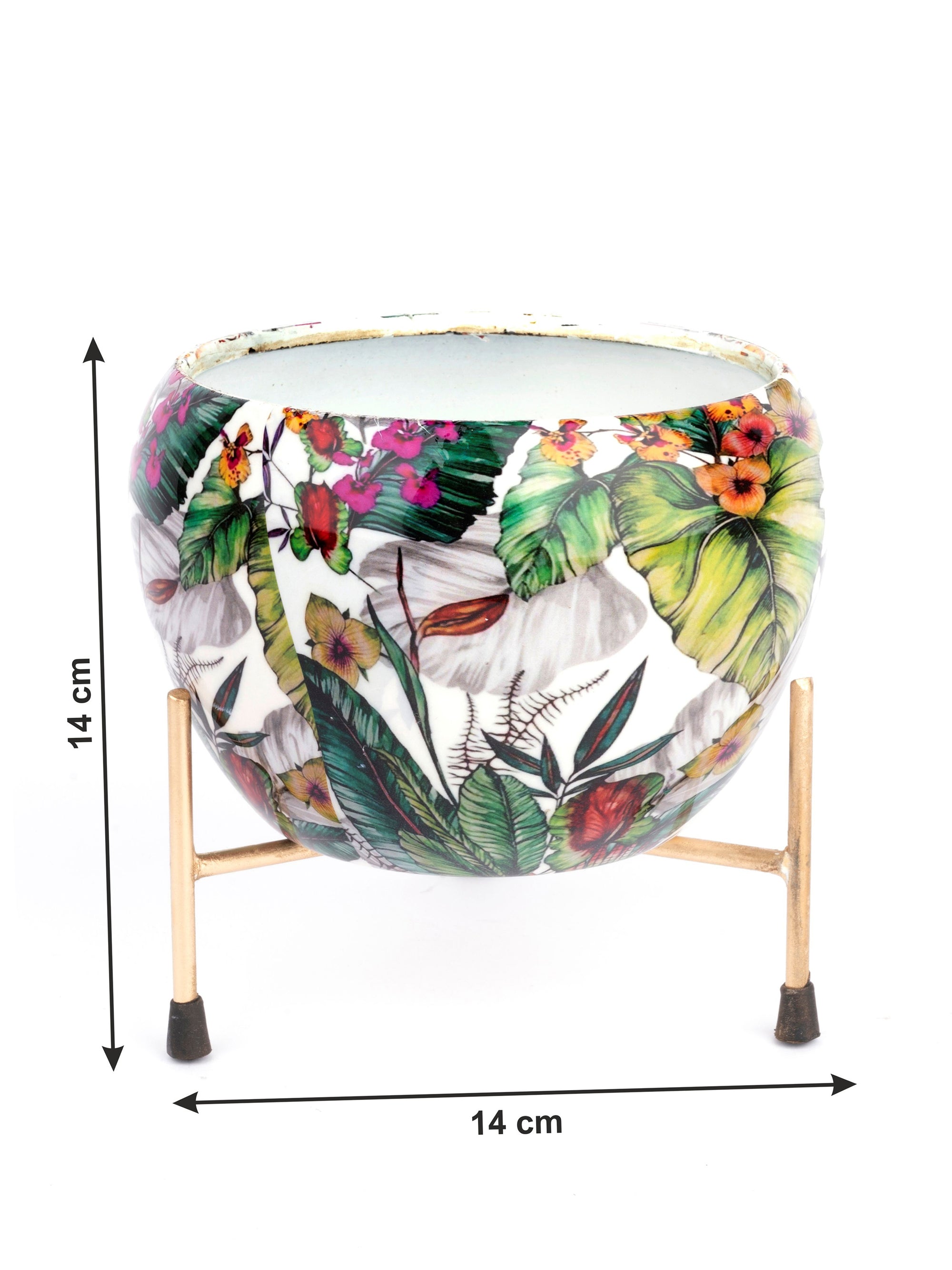 Colorful Metal Planter with Stand - 6 inches height - The Heritage Artifacts