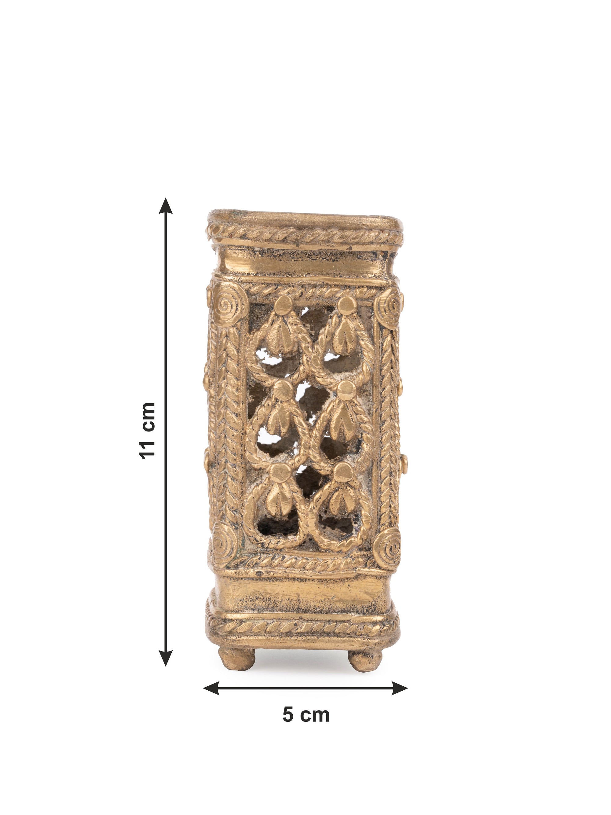 Dokra Art Square Shaped Pen / Pencil Stand, Desk Accessory - 4 inches height - The Heritage Artifacts