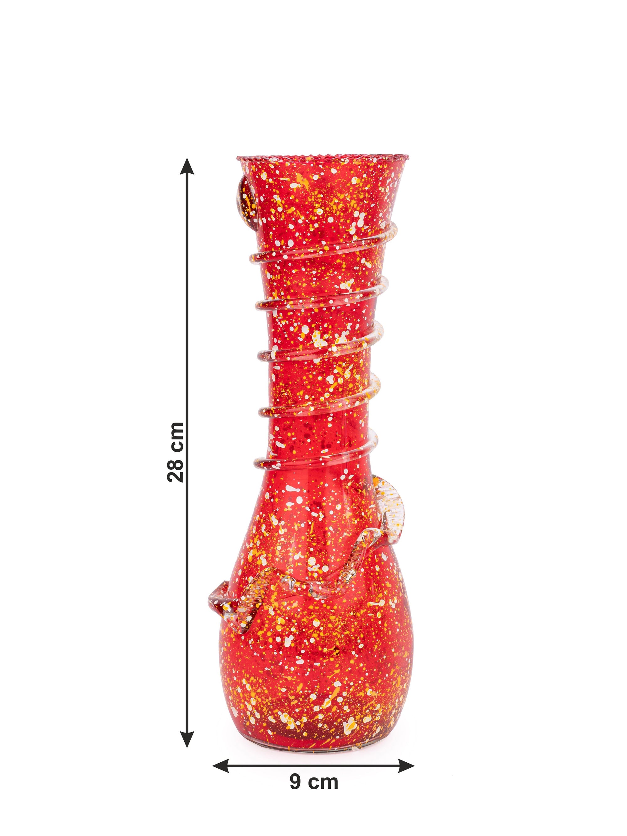 Glass Crafted Red and Yellow Spotted Flower Vase -  11 inches Height - The Heritage Artifacts
