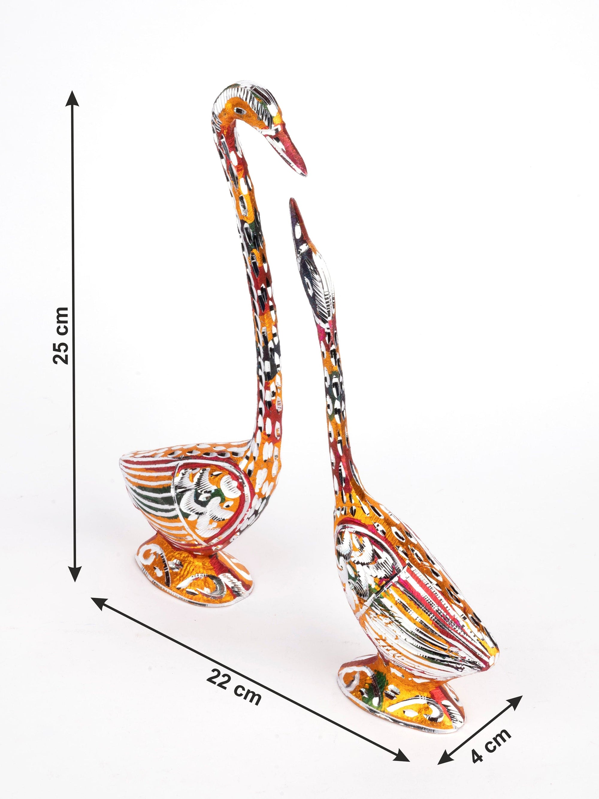 Zinc Metal Handcrafted Pair of Swan Colorful Showpiece - 8 inches height - The Heritage Artifacts