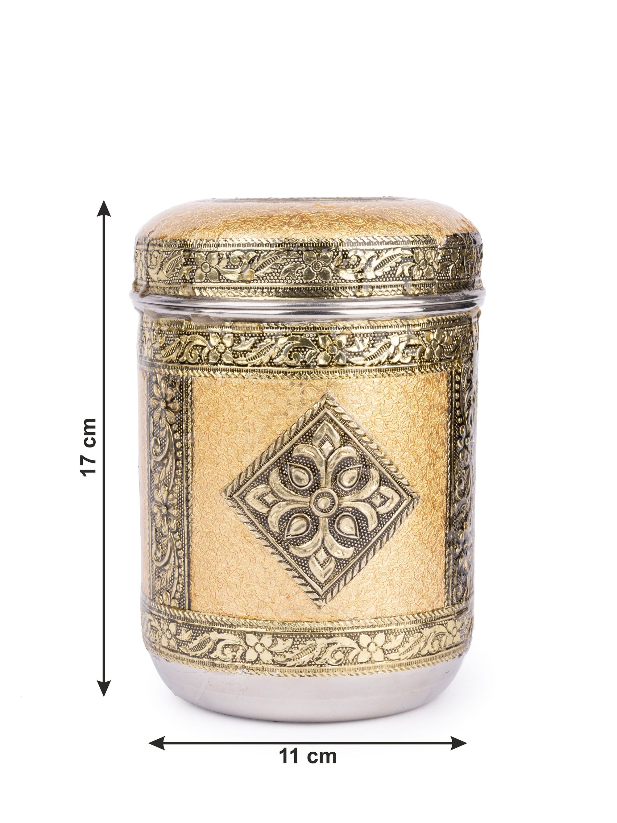 Stainless Steel Multipurpose Kitchen Canister with Meenakari work Laminated on the Exteriors - The Heritage Artifacts