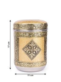 Stainless Steel Multipurpose Kitchen Canister with Meenakari work Laminated on the Exteriors - The Heritage Artifacts