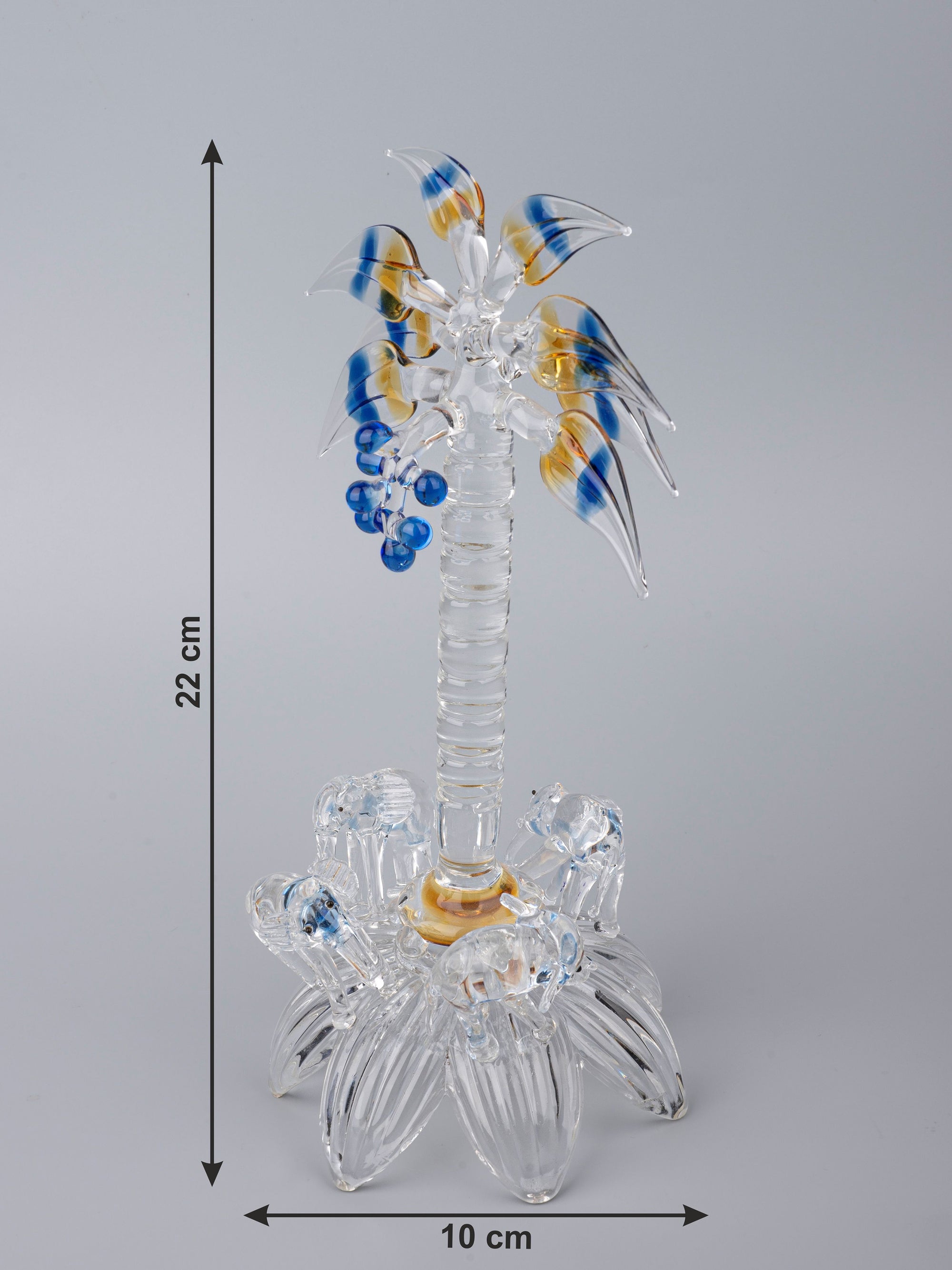 4 Elephants Under a Palm Tree, Decorative Glass Showpiece - The Heritage Artifacts