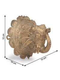 Dokra Art Elephant Head Wall Hanging made of Brass metal - Small 4 inches - The Heritage Artifacts