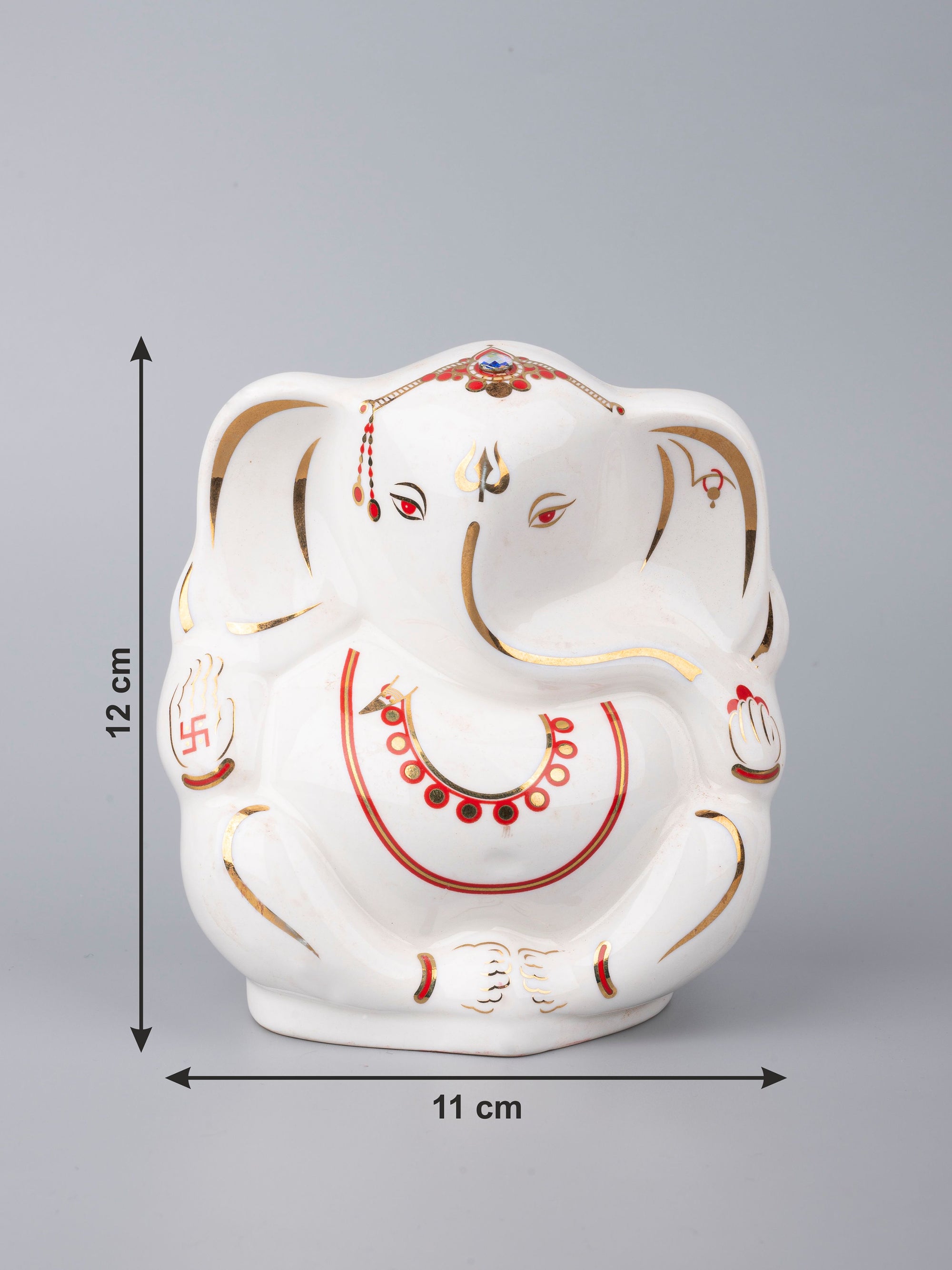 White Ceramic Ganesh Idol with Red Decorations - The Heritage Artifacts
