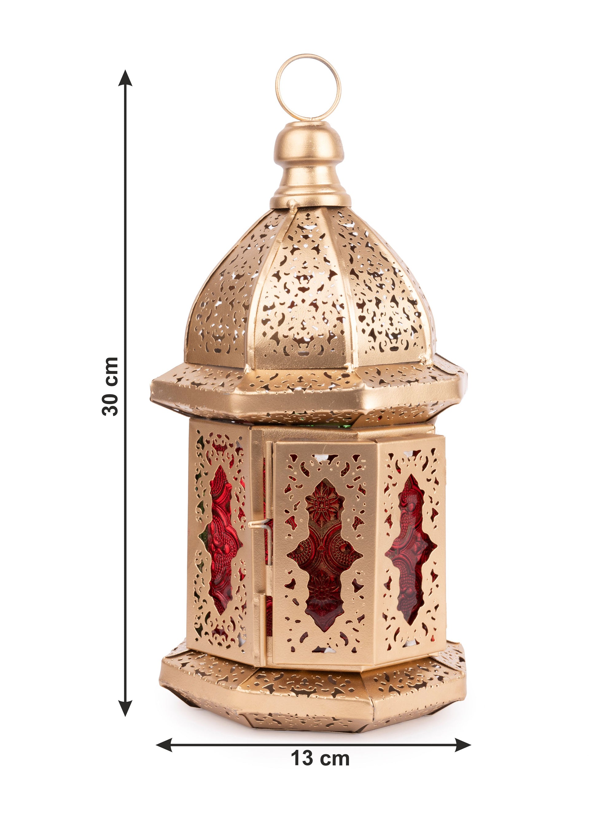 Metal Crafted Gold Lantern, Tea Light Candle Holder - 12 inches height - The Heritage Artifacts