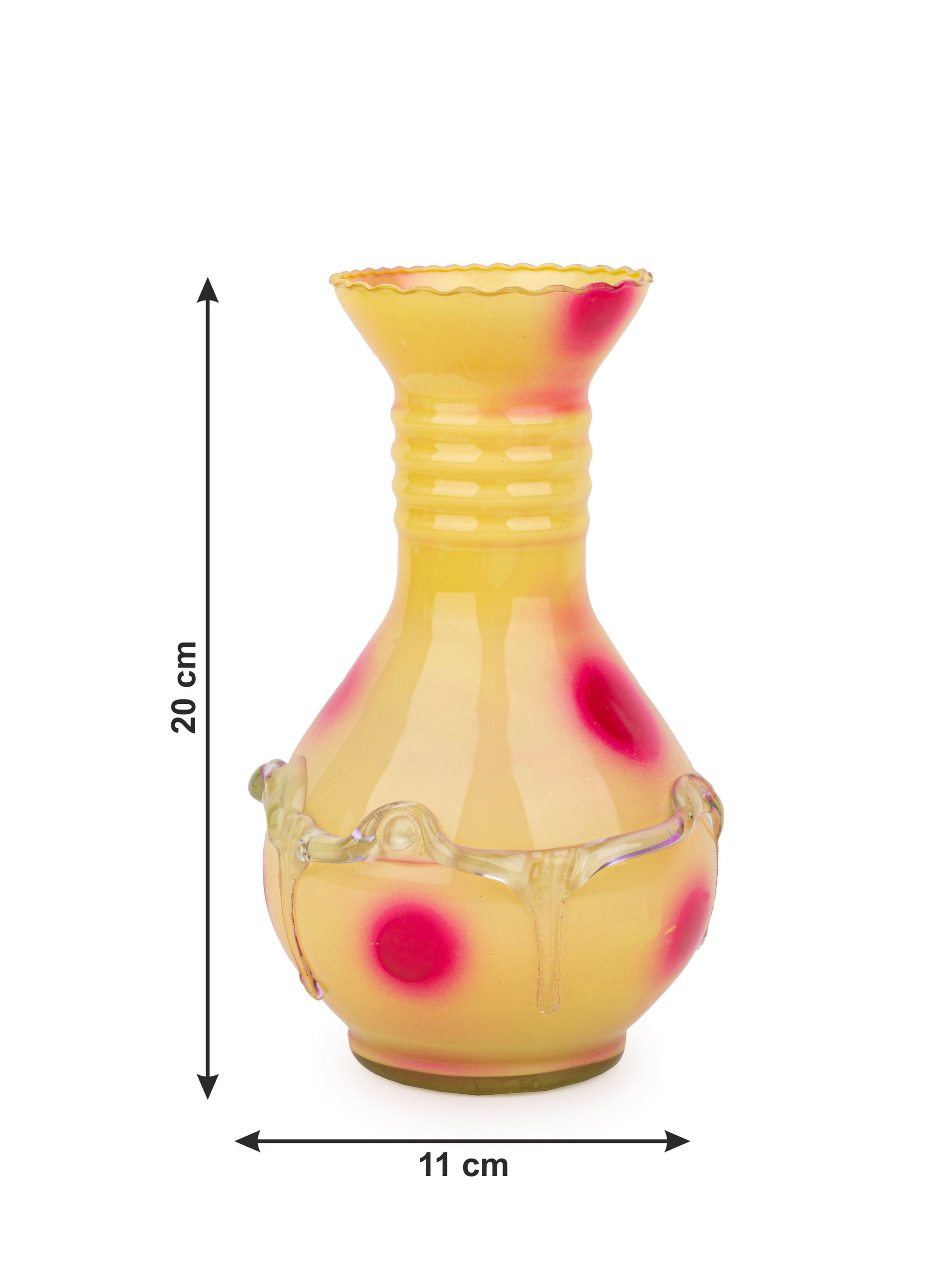 Glass Crafted Yellow Flower Vase with Red Spots - 8 inches Height - The Heritage Artifacts