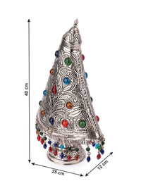 Conical Metal Table Lamp Embellished with Colorful Stones - 16 inches height - The Heritage Artifacts