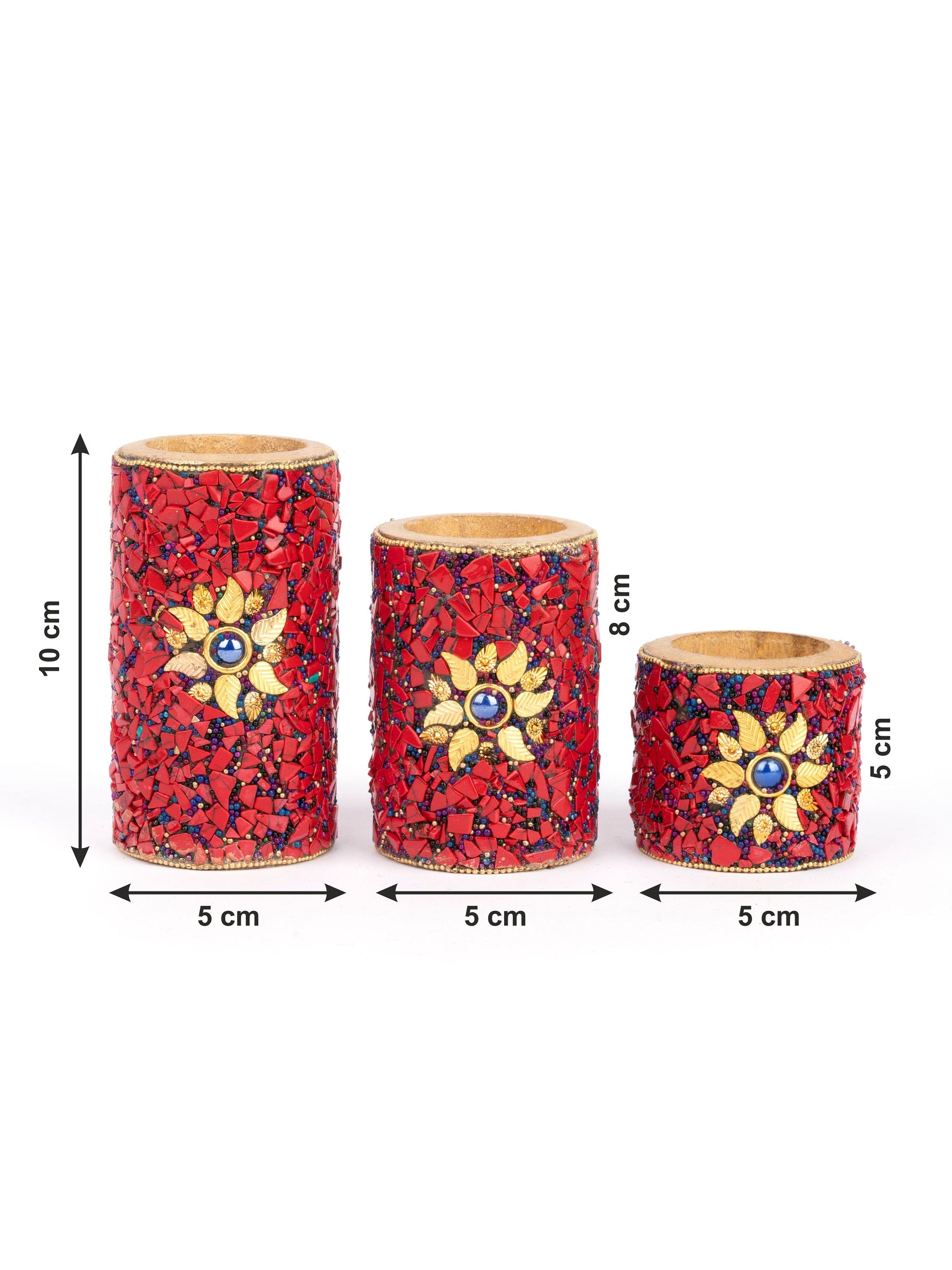 Traditional Meenakari Tea Light Candle Holder Set of 3 pcs - Red - The Heritage Artifacts