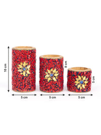 Traditional Meenakari Tea Light Candle Holder Set of 3 pcs - Red - The Heritage Artifacts