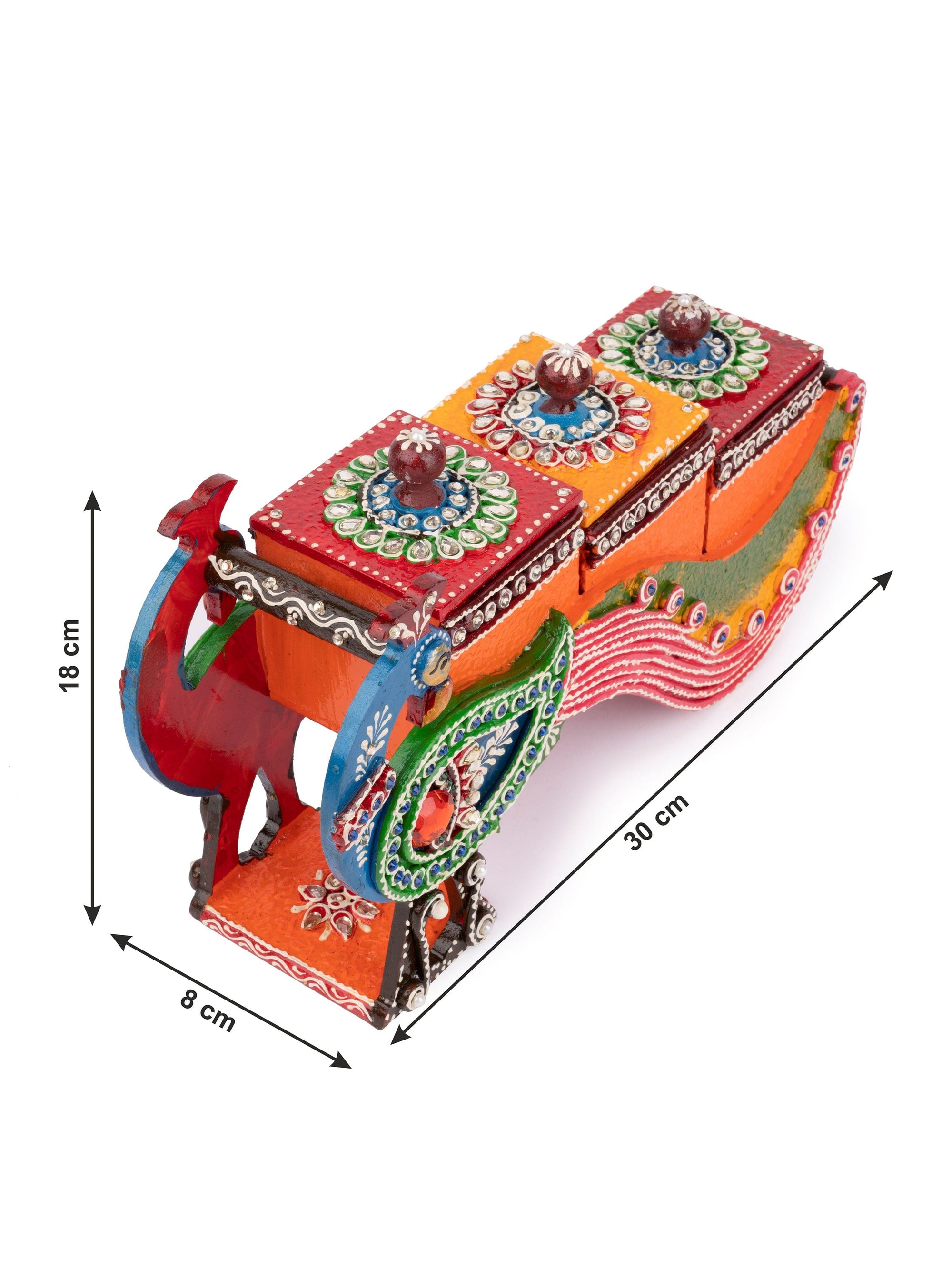 Meenakari Art Peacock Design Holder with 3 Containers for Storing Dry fruits / Spices / Mukhwas - The Heritage Artifacts