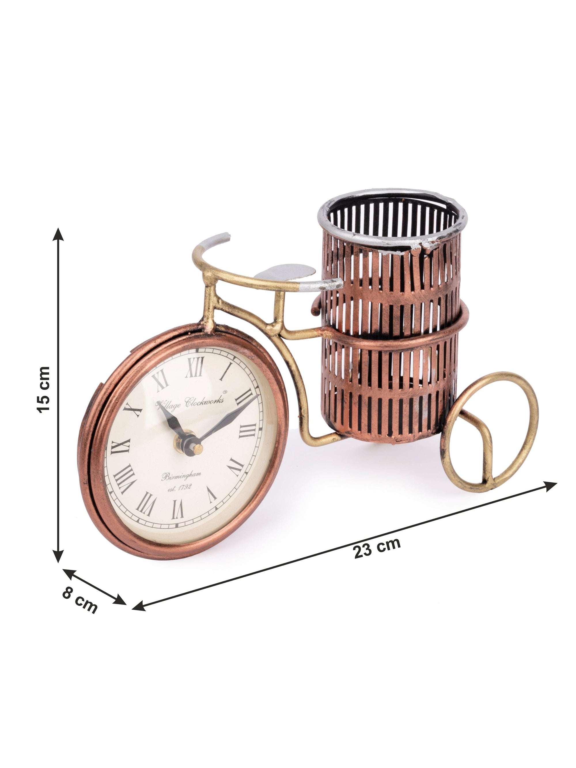 Cycle Design Pen / Pencil Holder with Clock for Desktop Use - The Heritage Artifacts