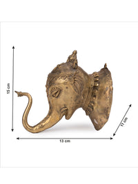 Dokra Art Elephant Head Wall Hanging made of Brass metal - Big 6 inches - The Heritage Artifacts