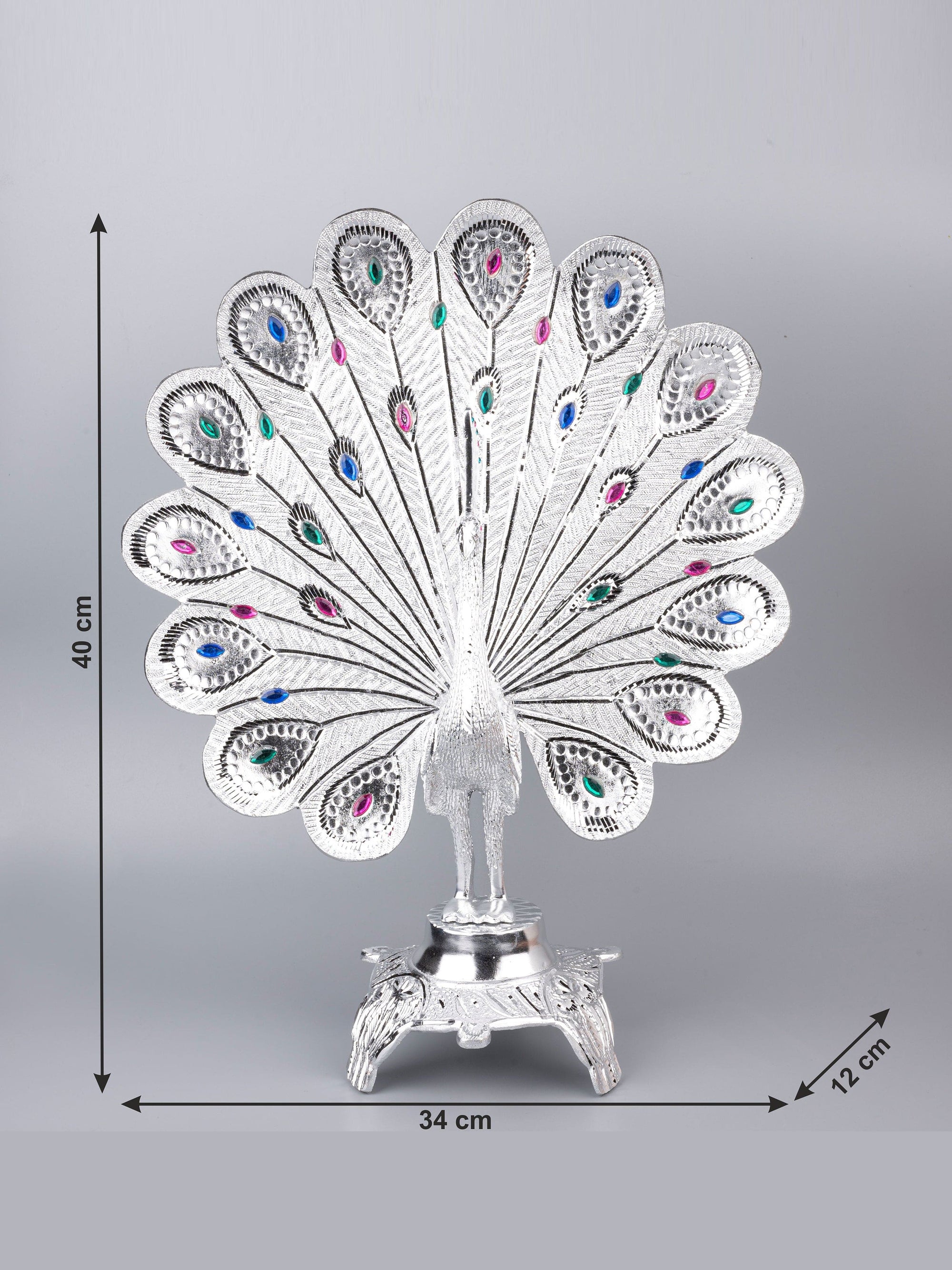 Zinc Metal Handcrafted Peacock Decorative Showpiece - 16 inches height - The Heritage Artifacts