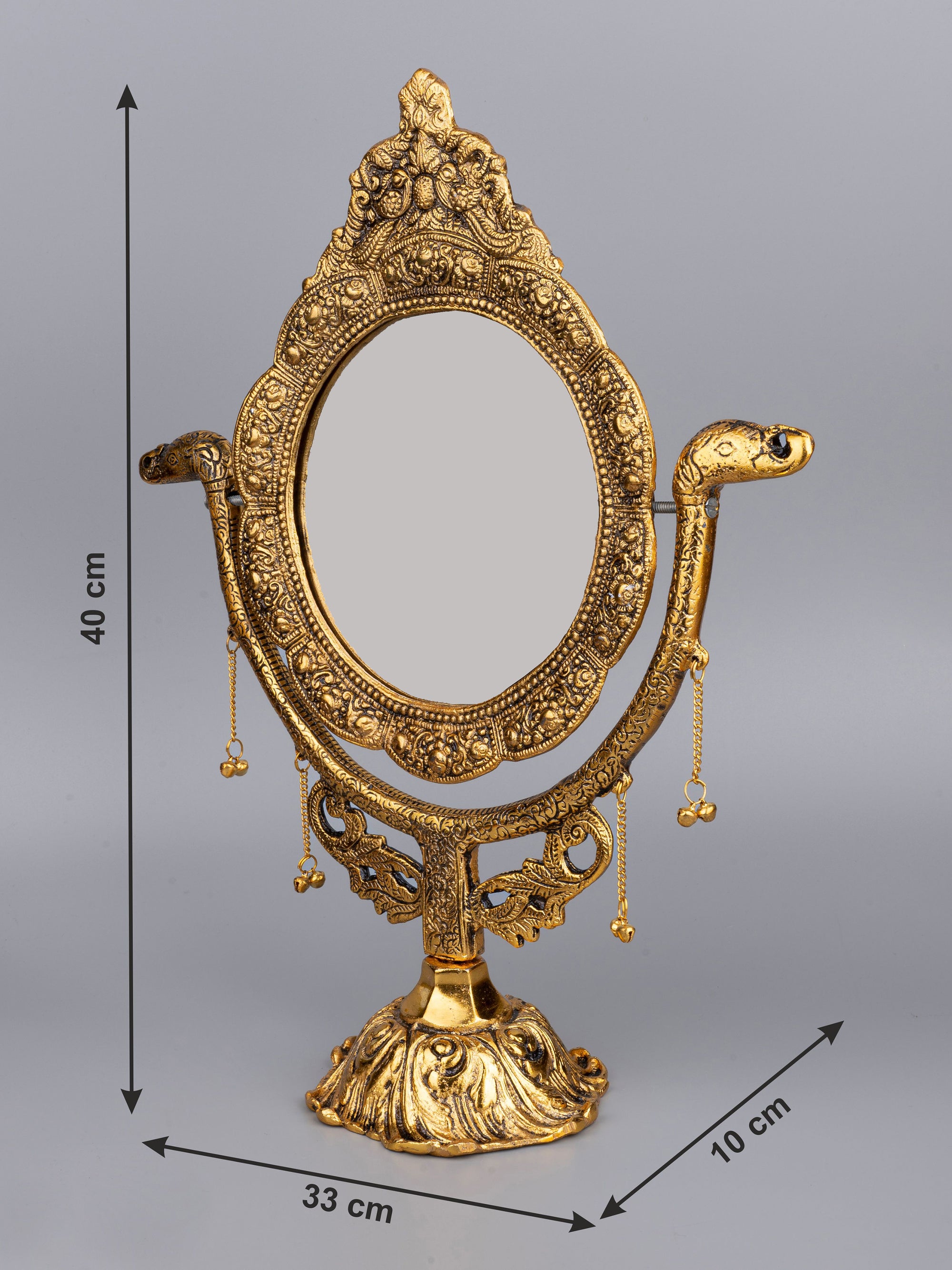 Royal Swinging Table Mirror in Antique Gold finish - 16 inches height - The Heritage Artifacts