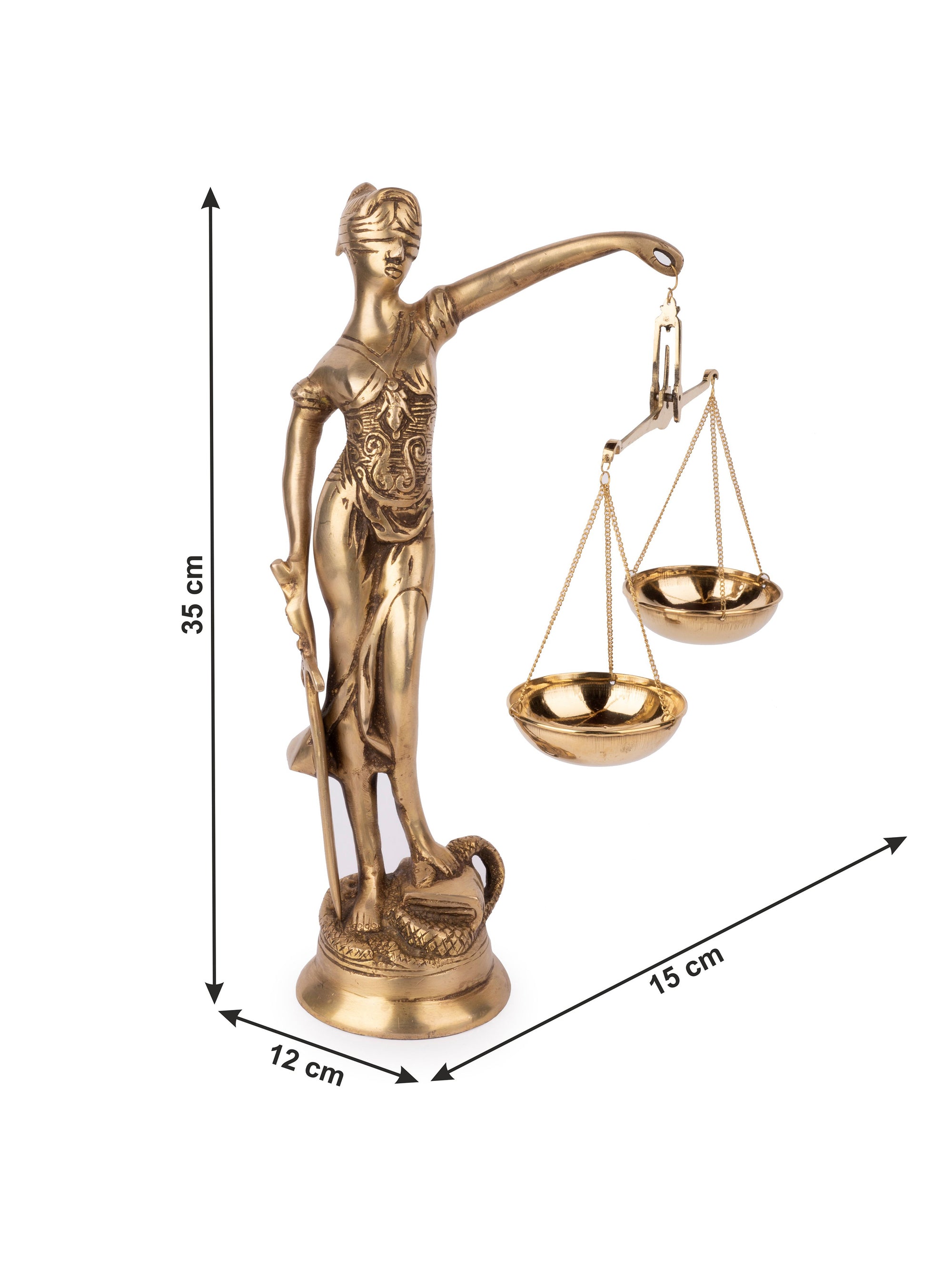 Themis Goddess of Justice Statue / Blind Folded Justice Lady - Made of Brass with antique finish - 14 inches height - The Heritage Artifacts
