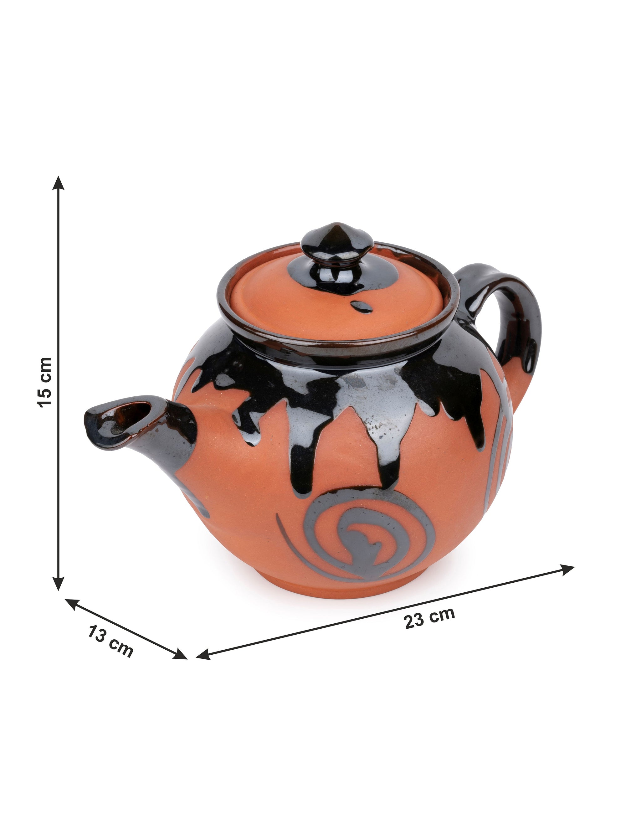 Terracotta Handmade Tea / Coffee Kettle with Glazed Design - 500 ml - The Heritage Artifacts
