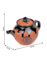 Terracotta Handmade Tea / Coffee Kettle with Glazed Design - 500 ml - The Heritage Artifacts