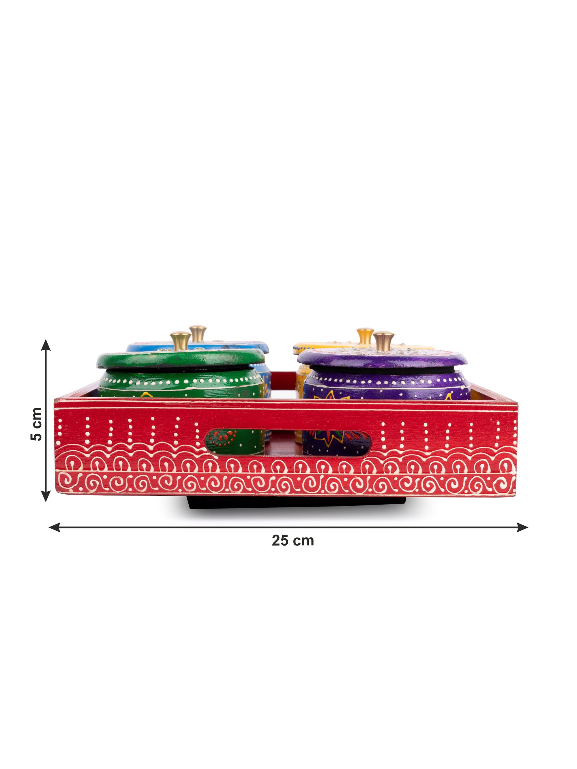 Meenakari Work Dry Fruit Storage Set with 4 Containers and 1 Rotating Tray - The Heritage Artifacts