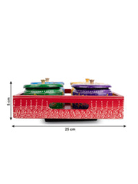 Meenakari Work Dry Fruit Storage Set with 4 Containers and 1 Rotating Tray - The Heritage Artifacts