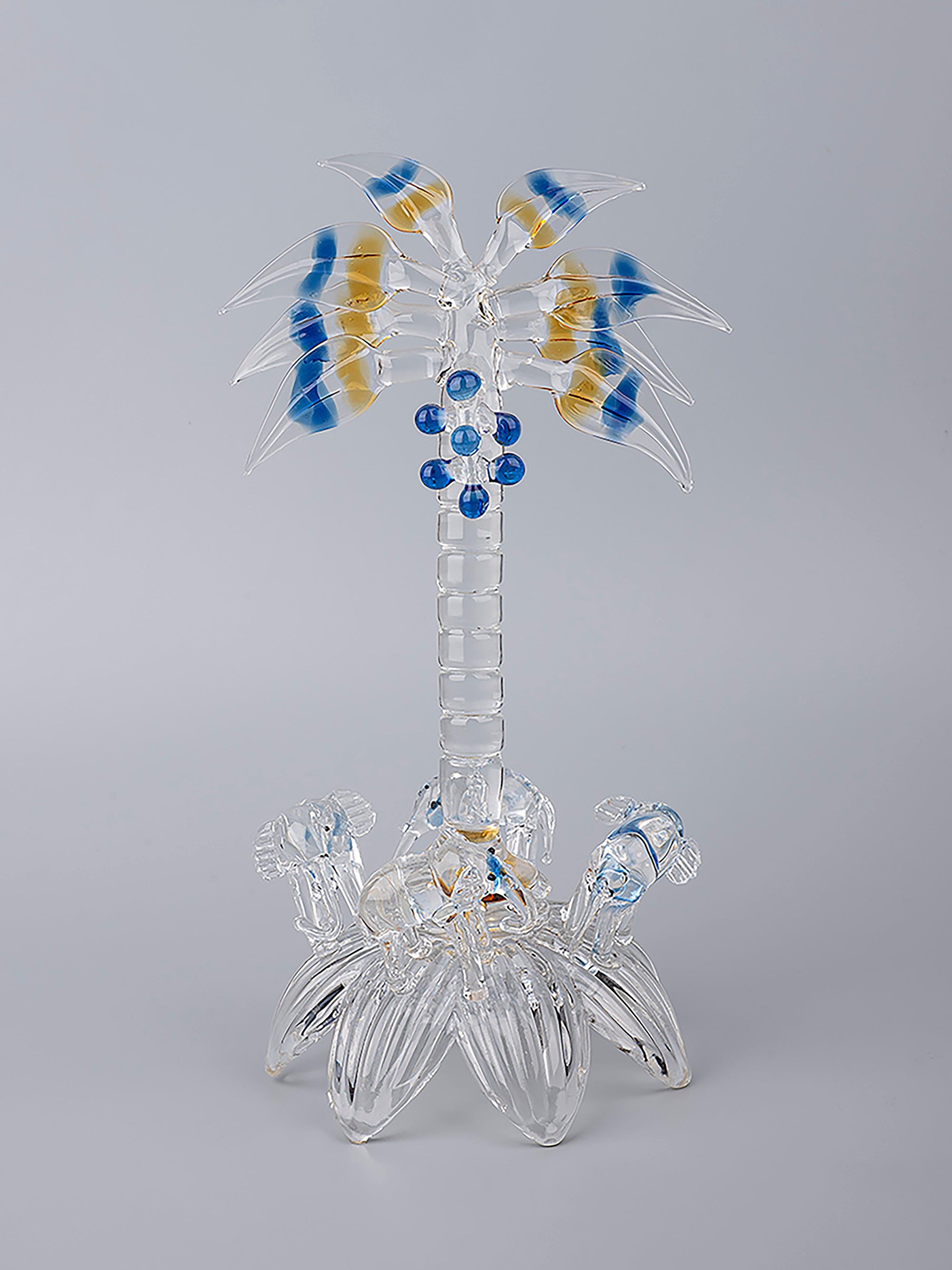 4 Elephants Under a Palm Tree, Decorative Glass Showpiece - The Heritage Artifacts