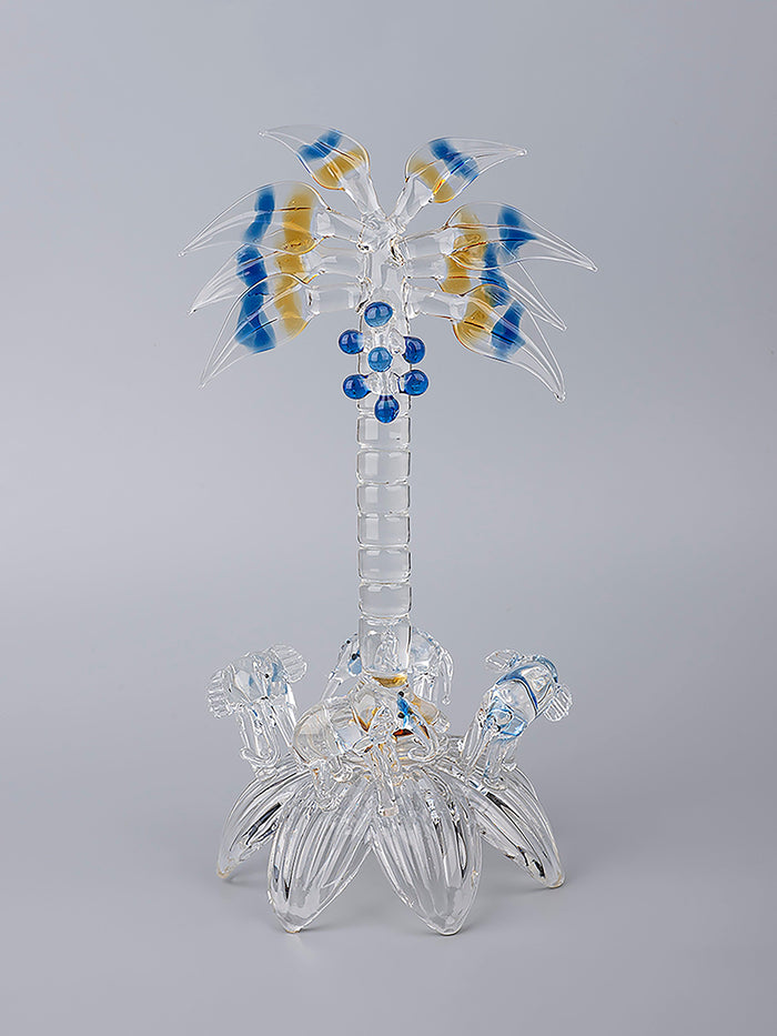 4 Elephants Under a Palm Tree, Decorative Glass Showpiece - The Heritage Artifacts