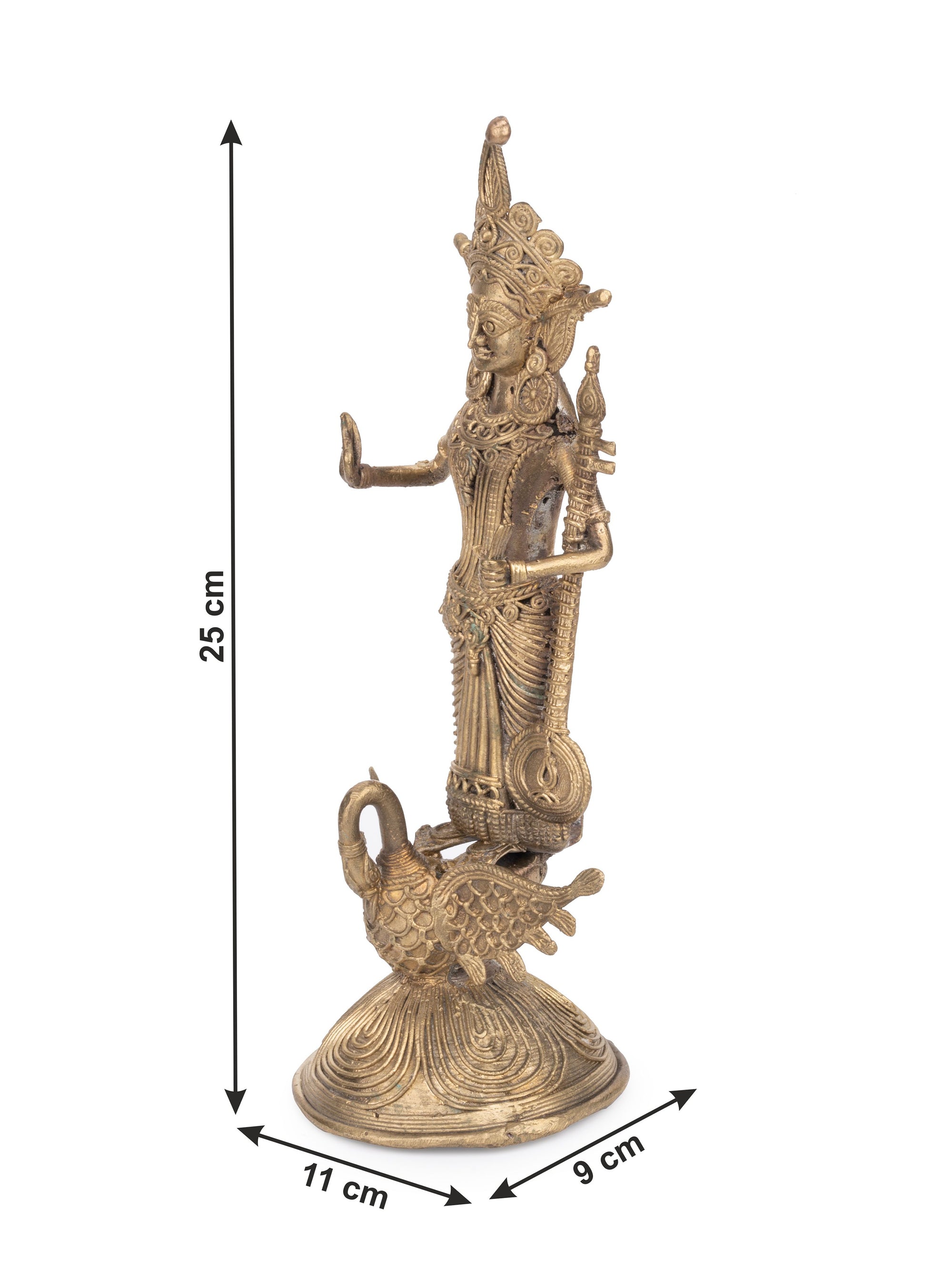 Handcrafted Dokra Idol of Goddess Saraswati in Brass Metal - The Heritage Artifacts