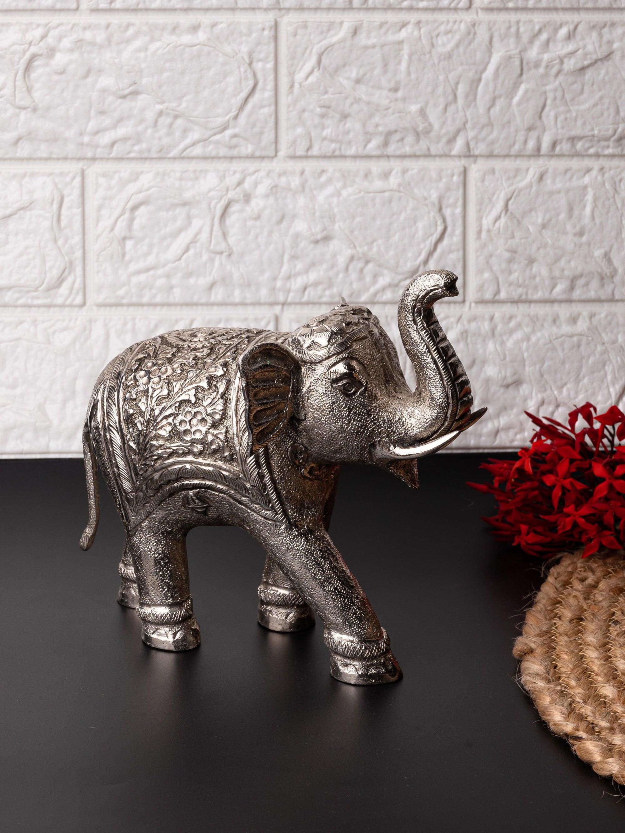 Oxidised Silver, Handmade Elephant decor piece - 7 inches in length - The Heritage Artifacts