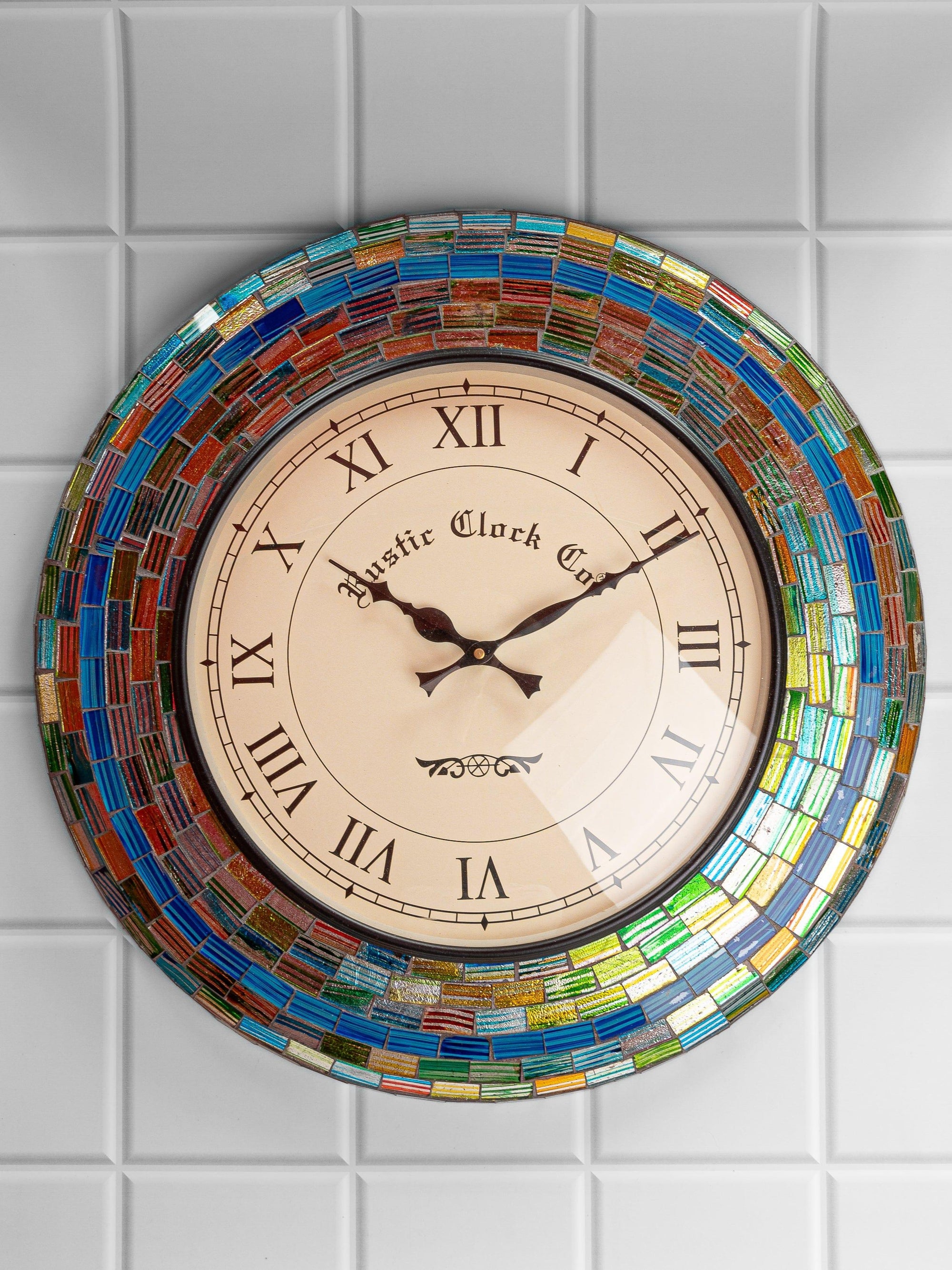 Colorful Rainbow Glass Analogue Wall Clock - 17 inches dia - The Heritage Artifacts